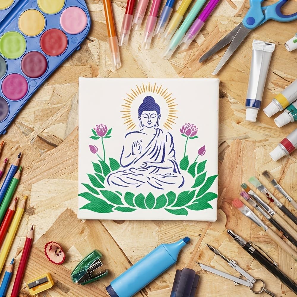 Buddha Meditation Lotus Stencil 11.8 Inch | Reusable Mandala Buddha Stencil for Wall Painting