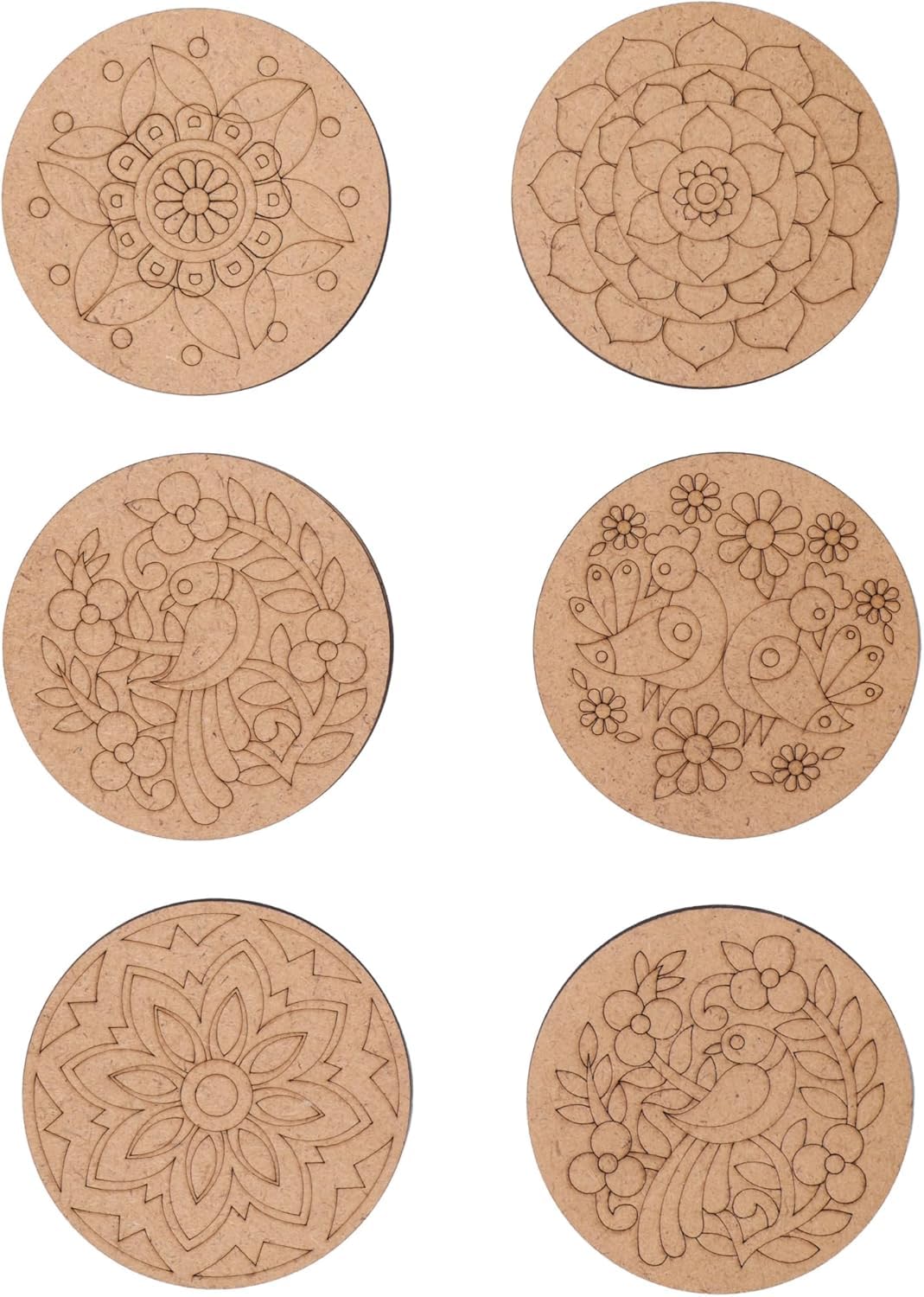 Set of 6 DIY Mandala Art Coaster Painting Kit | Pre-Marked Wooden Coasters