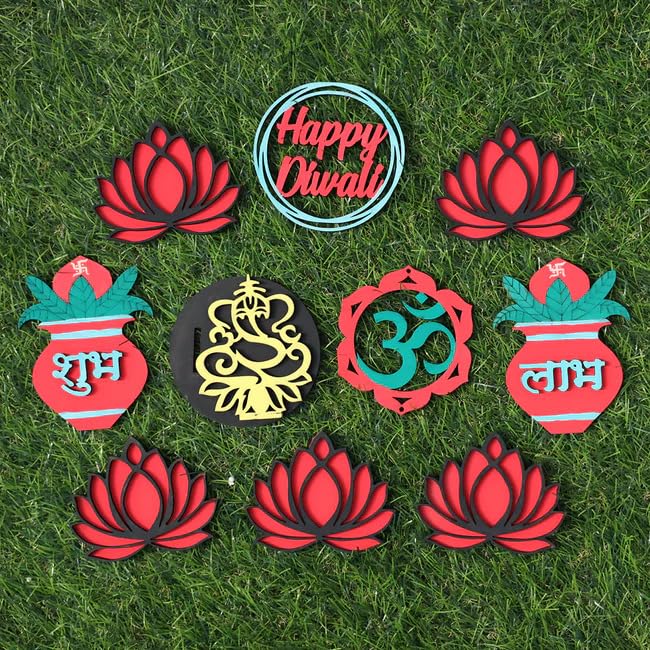 10 Pcs Wooden Diwali DIY Kit – 5 Inch Unfinished MDF Craft Set for Diwali Decoration