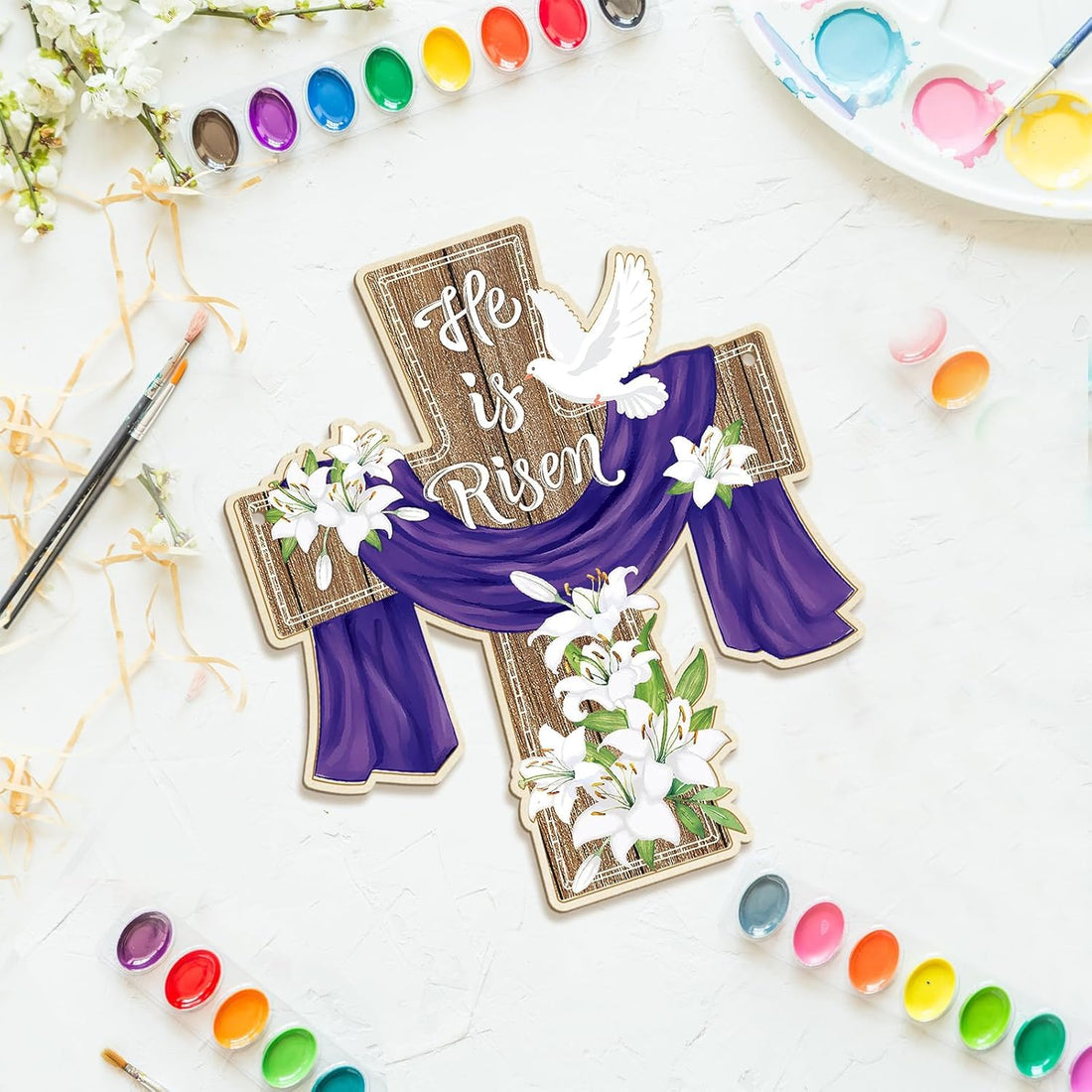 3 Pcs Wooden Easter Ornaments to Paint,Wooden DIY Blank Unfinished Christian Religious Ornament