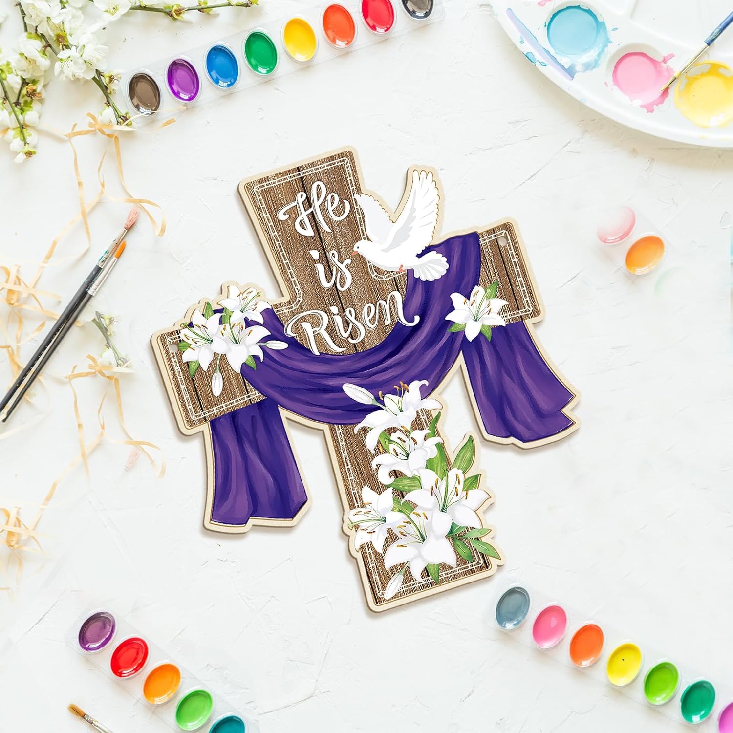 3 Pcs Wooden Easter Ornaments to Paint,Wooden DIY Blank Unfinished Christian Religious Ornament