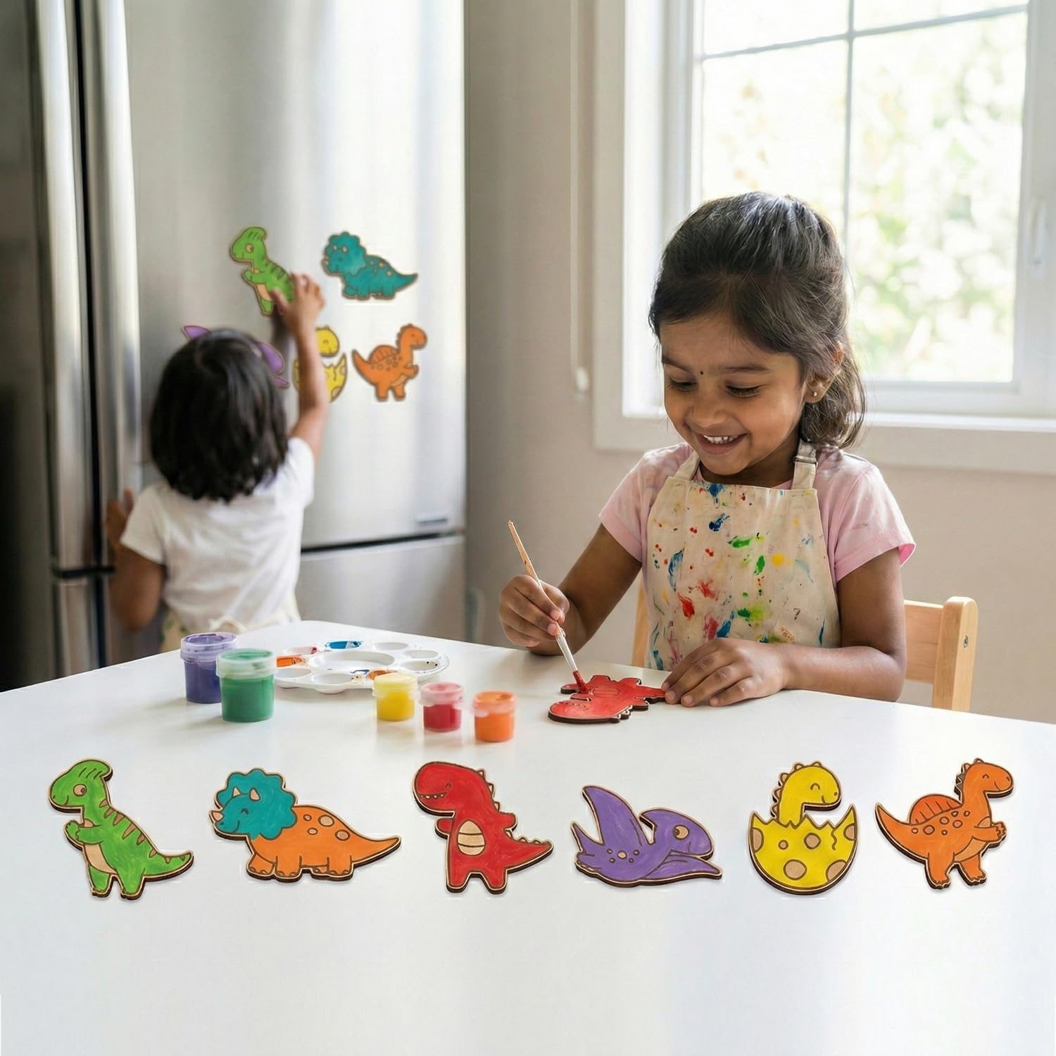 6 Pcs Paint Your Own Dinosaur Fridge Magnets Kit for Kids | Dino Cutouts, | DIY Painting Craft Kit