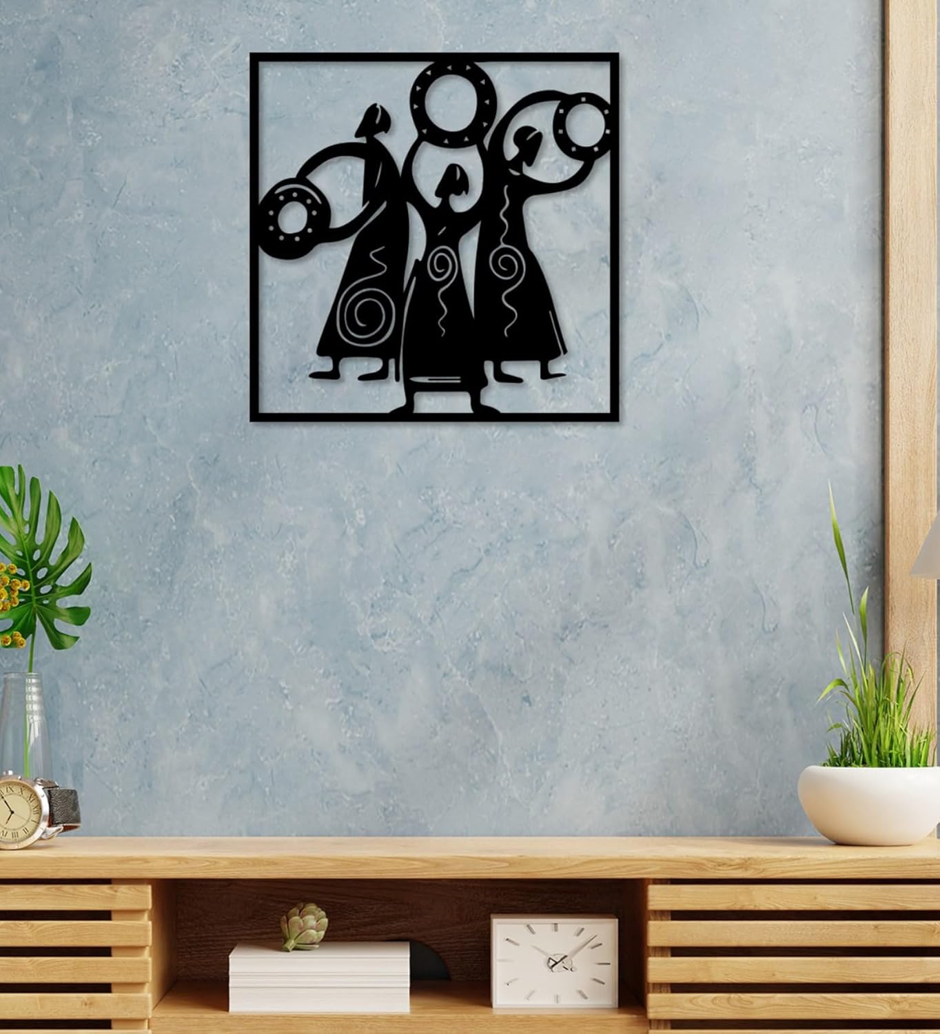 Black Folk Dance Wooden Wall Decor | Traditional Cultural Wall Art Panel for Living Room
