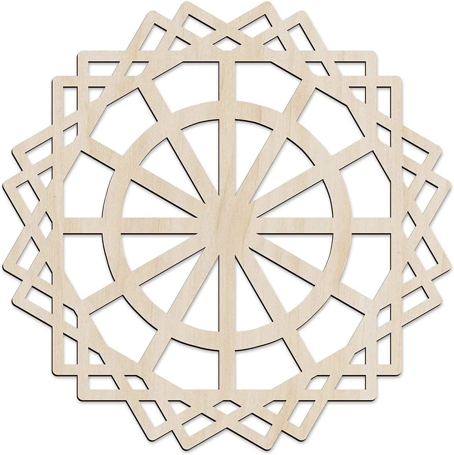 Haoser Mandala Wooden Wall Art, Traditional Star Ornament Polygonal Details, Birch Wood Plywood Rustic Wall Art Accent for Hallway Bedroom Living Room Cafes and Offices (Mandala Design-12_30CM) - Haoser