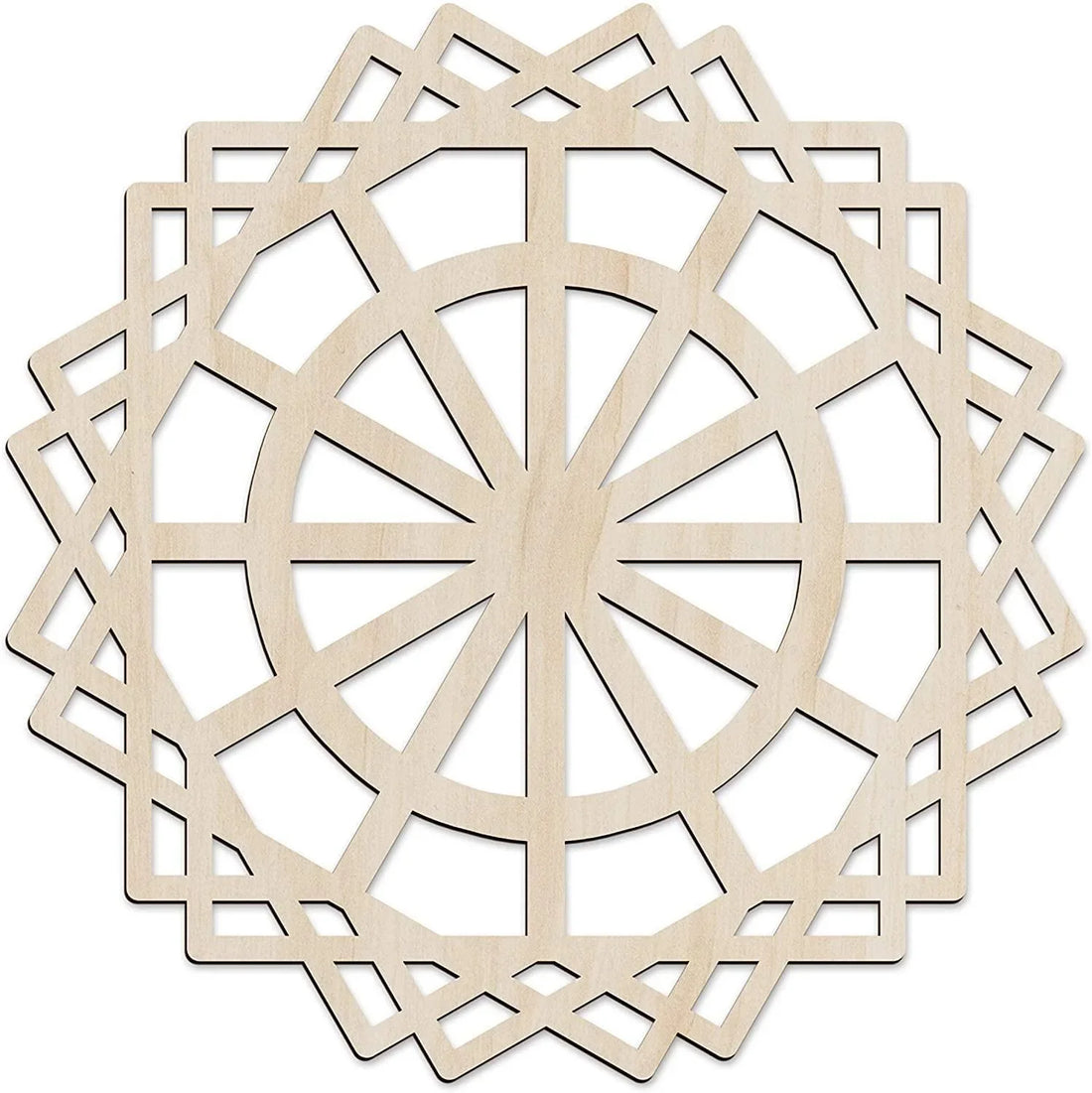 Haoser Mandala Wooden Wall Art, Traditional Star Ornament Polygonal Details, Birch Wood Plywood Rustic Wall Art Accent for Hallway Bedroom Living Room Cafes and Offices (Mandala Design-12_30CM) - Haoser