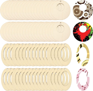 100 PCS Geometric Wooden Earring Pendants – 2 Styles Round & Oval