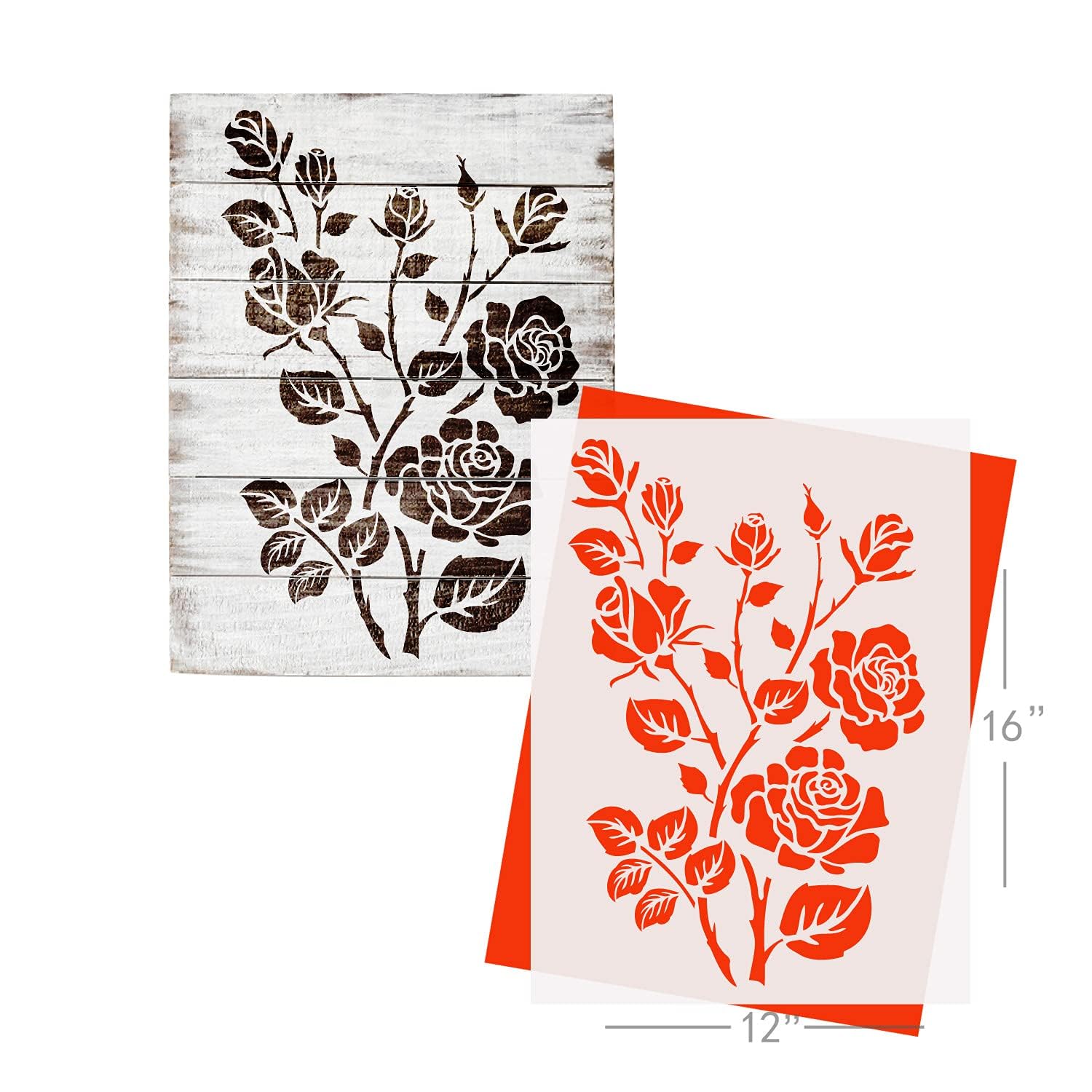 Rose Flower Plastic Stencil for Painting on Wood, Wall, Tile, Fabric & Canvas | 12x16 Inch Reusable Stencil for DIY Craft, Art Projects & Home Decor – Rose Style