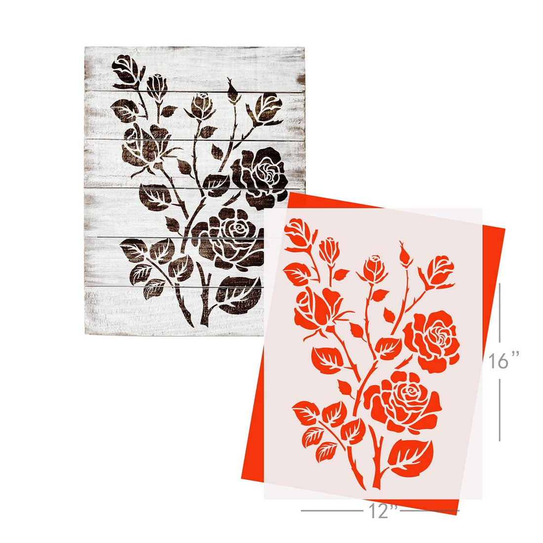 Rose Flower Plastic Stencil for Painting on Wood, Wall, Tile, Fabric & Canvas | 12x16 Inch Reusable Stencil for DIY Craft, Art Projects & Home Decor – Rose Style