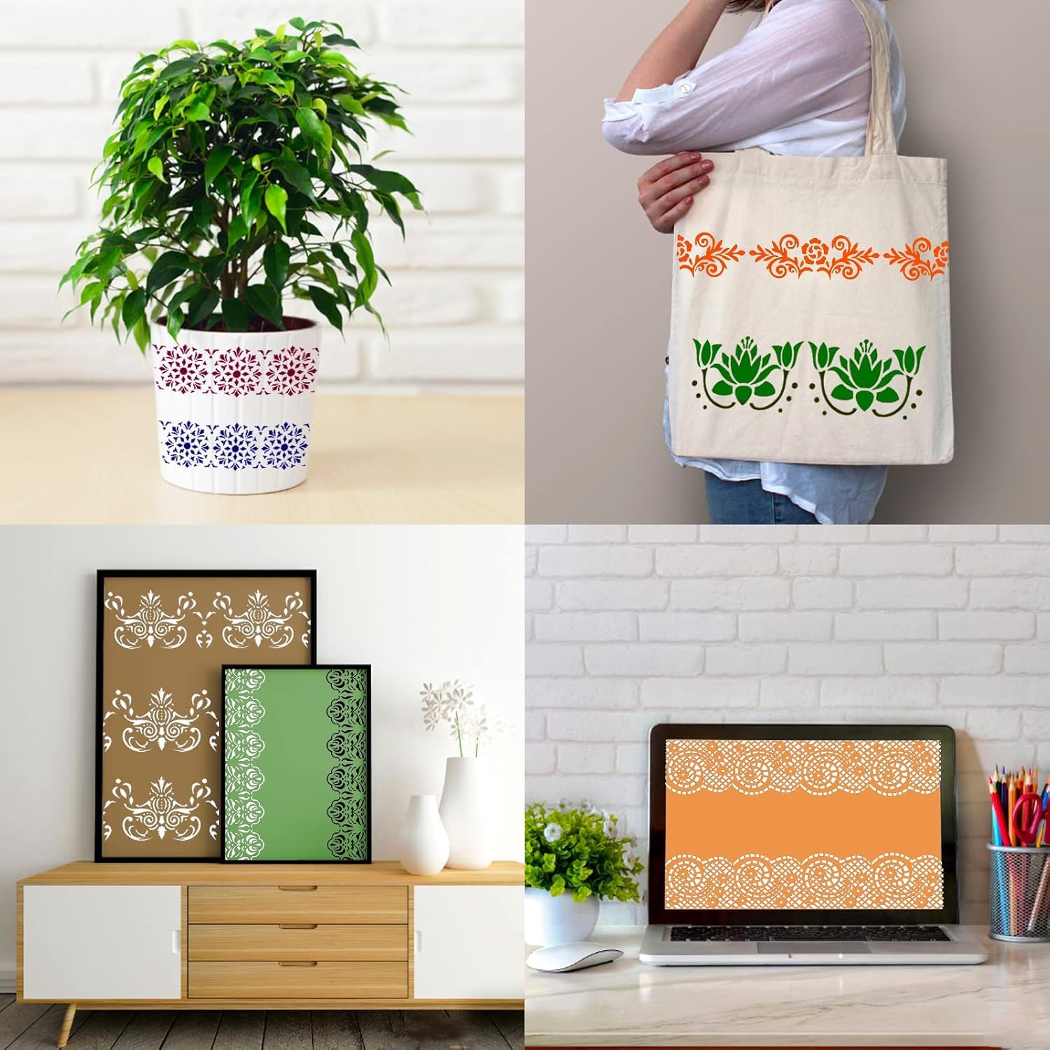 8 Pcs Flower Border Stencils – Ornate Mandala Stencil Set for Painting