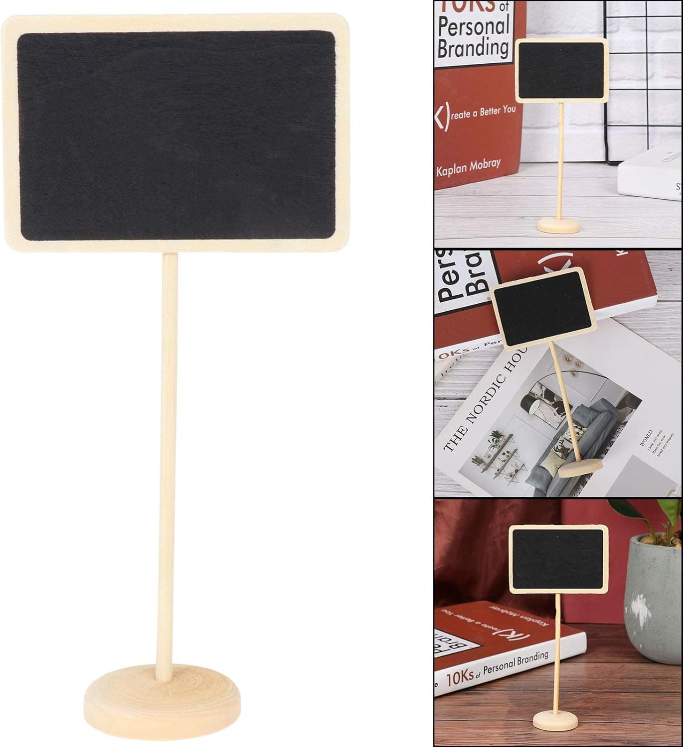 12 Pcs Mini Chalkboard Signs with Stand | Small Wooden Blackboard Labels for Wedding, Birthday Party, Table Numbers & Event Decoration (6.3 Inch Height)