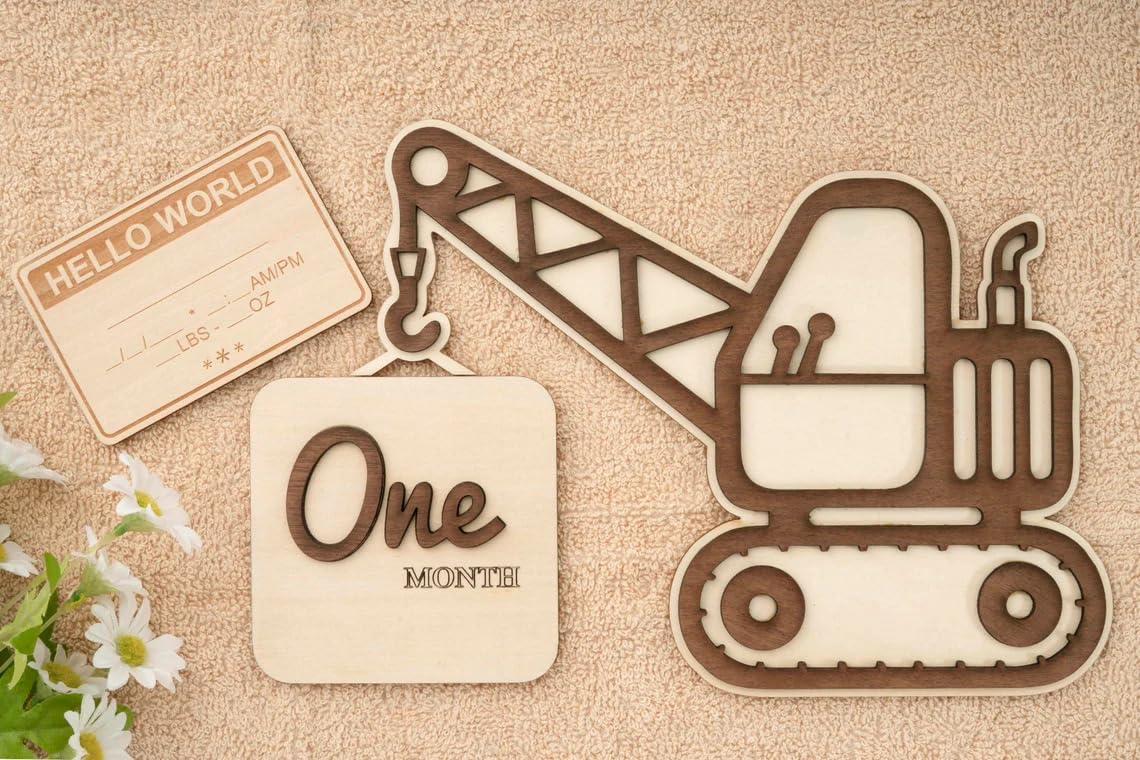 Set 1 Wooden Baby Monthly Milestone Crane Sign Set – Wooden Monthly Photo