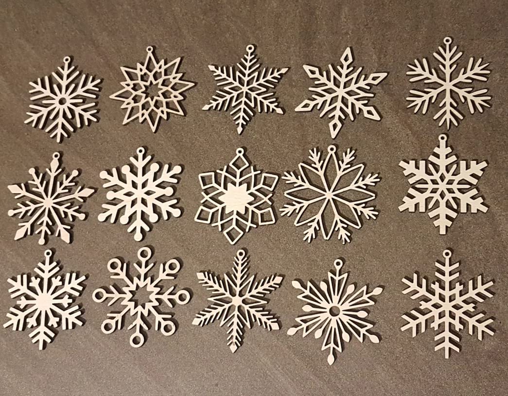 Haoser Wooden Christmas Ornament Cutout for Christmas Decoration Hanger Pack of 15