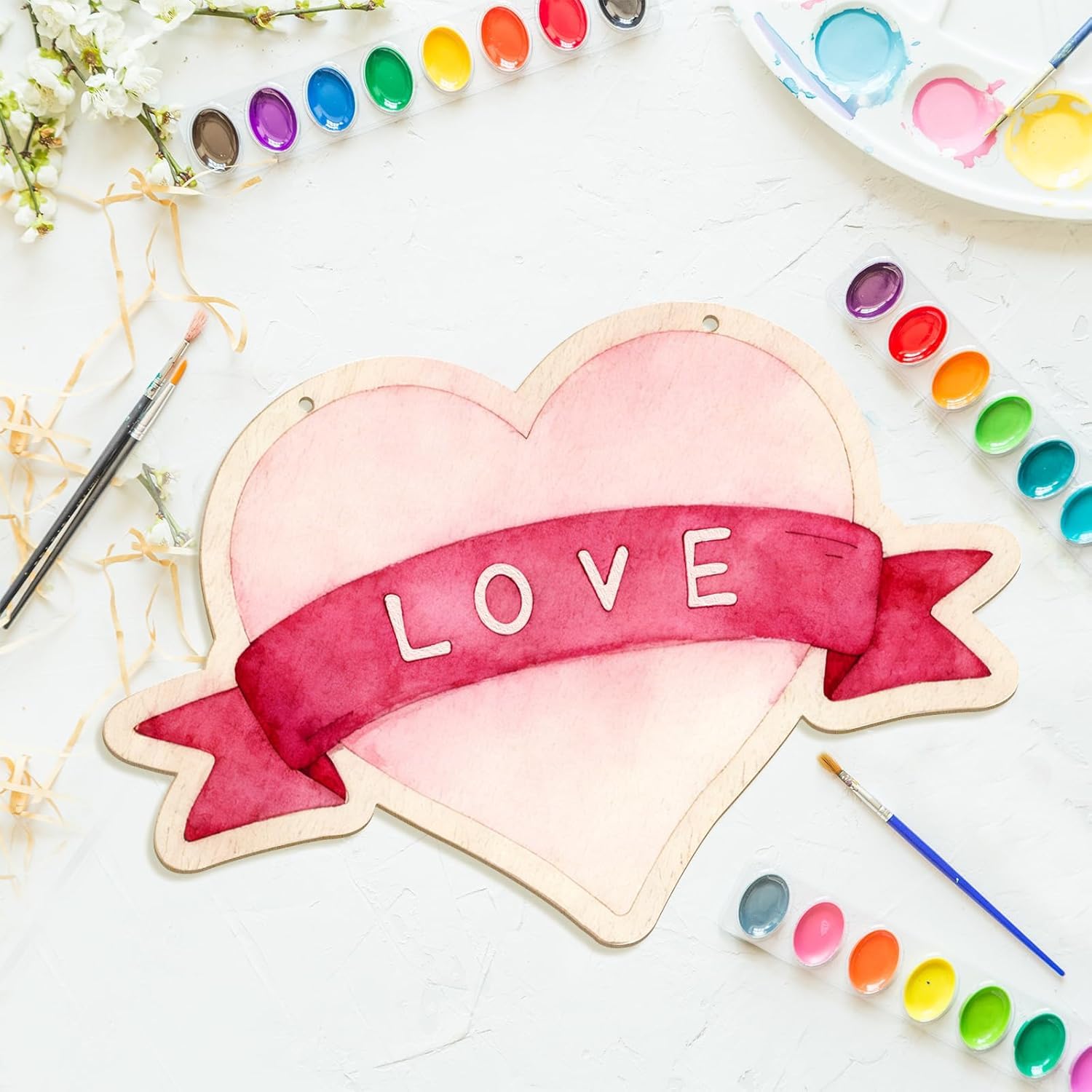 3 PCS Wooden Heart Ornaments to Paint, Valentine's Day Happy Mothers Day DIY Blank Unfinished Wreaths