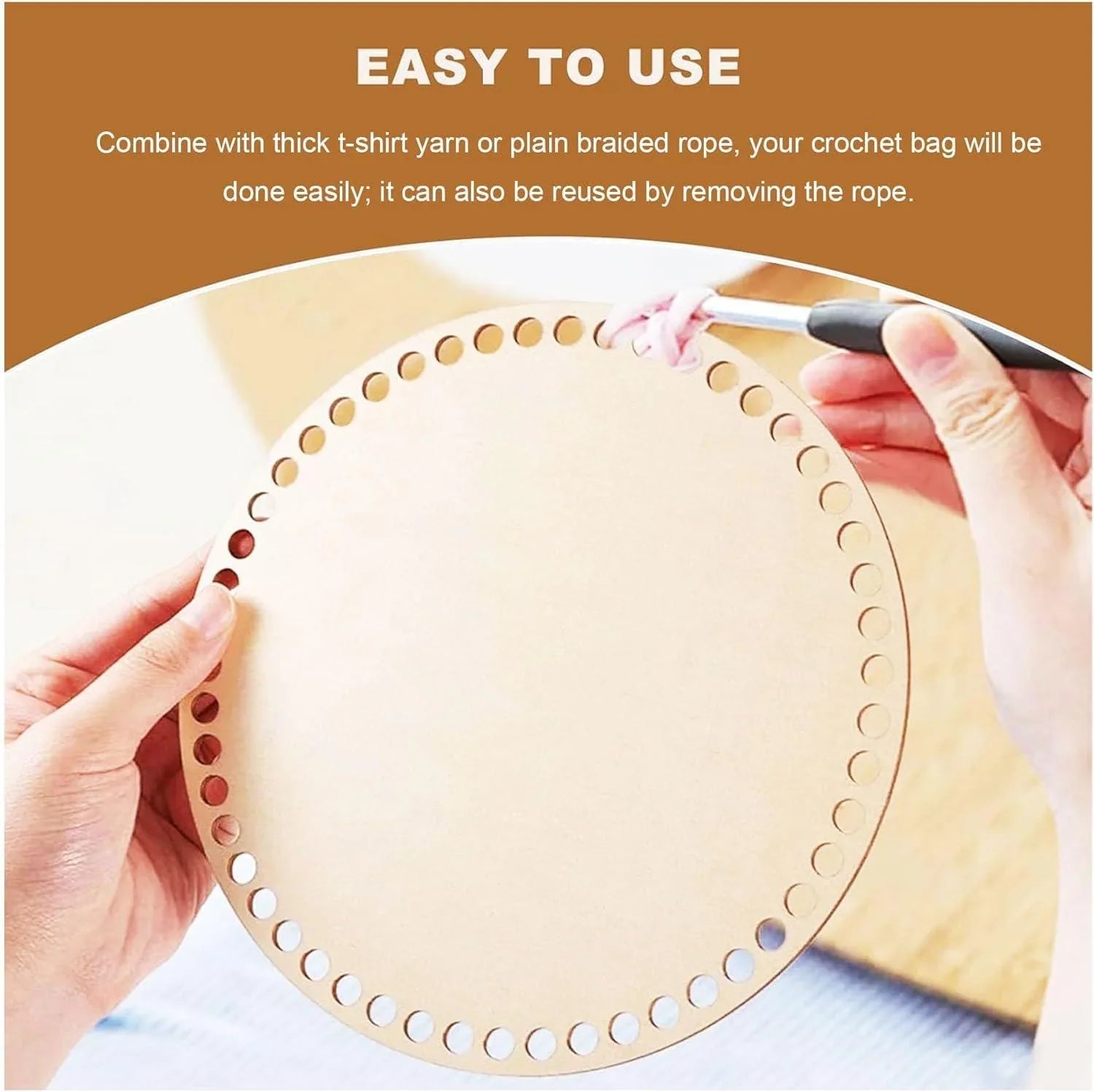 Haoser 5 PCS Wooden Crochet Bag Bottom, Circle Wooden Basket Bottom Wooden Base Shaper Blank Crochet Base for DIY Basket Craft Weaving Making Supplies - Haoser