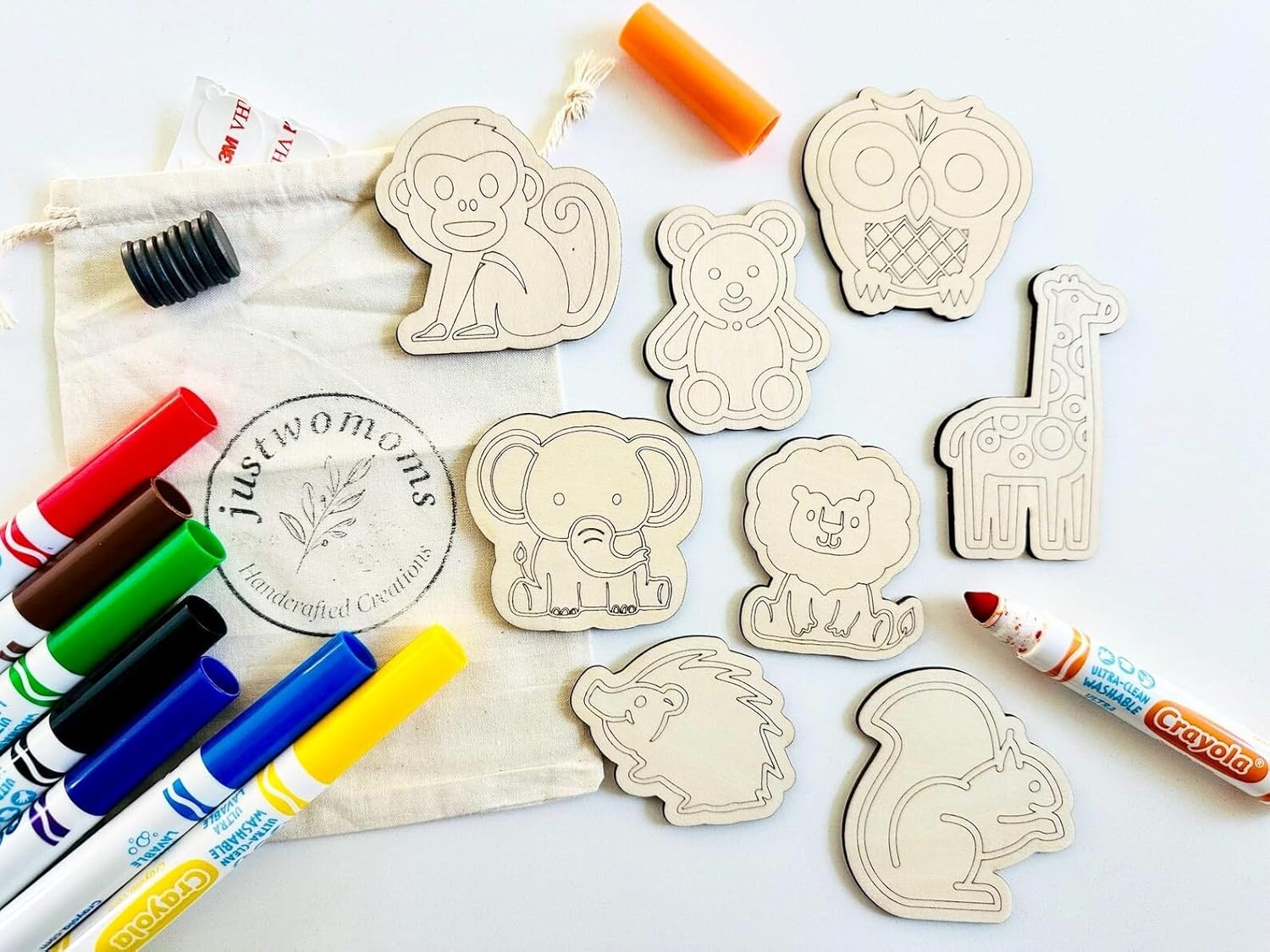 8 Pcs DIY Magnetic Jungle Animal Craft Kit | MDF Wooden Shapes