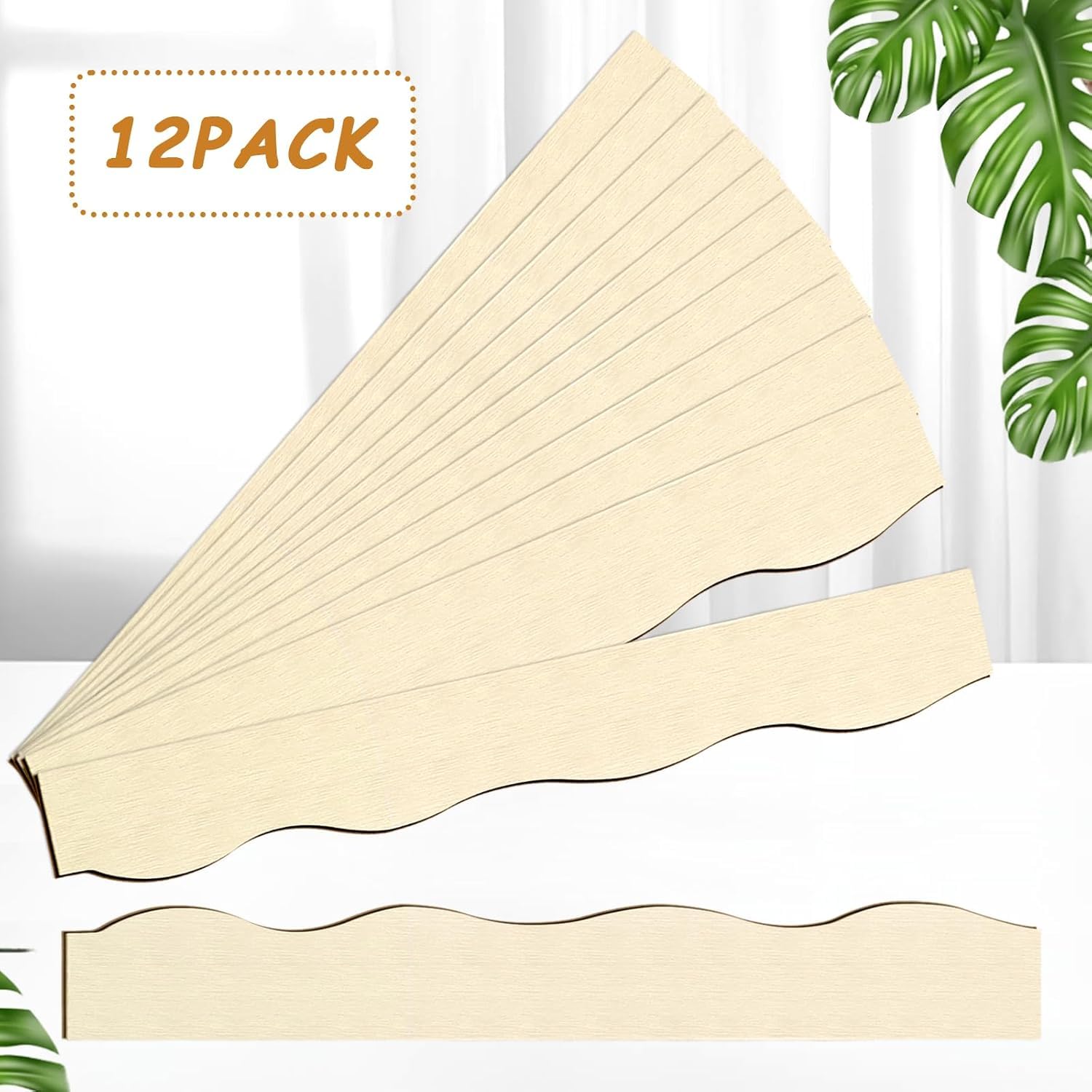 12 Pcs Unfinished Scalloped Decorative Wooden Trim | 15x1.57 Inch DIY Wooden Molding for Wall, Shelf, Cabinet, Window & Door Decoration