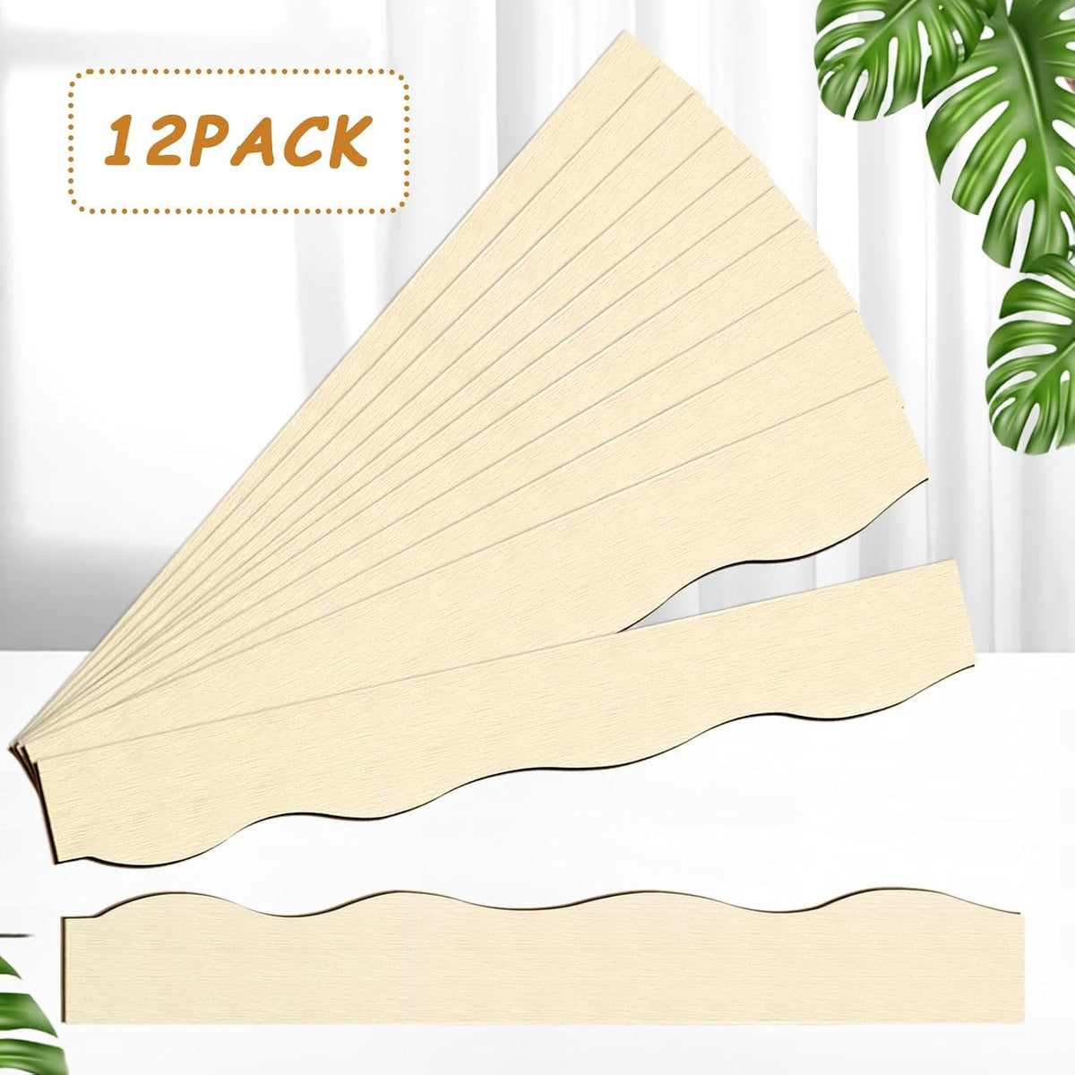 12 Pcs Unfinished Scalloped Decorative Wooden Trim | 15x1.57 Inch DIY Wooden Molding for Wall, Shelf, Cabinet, Window & Door Decoration