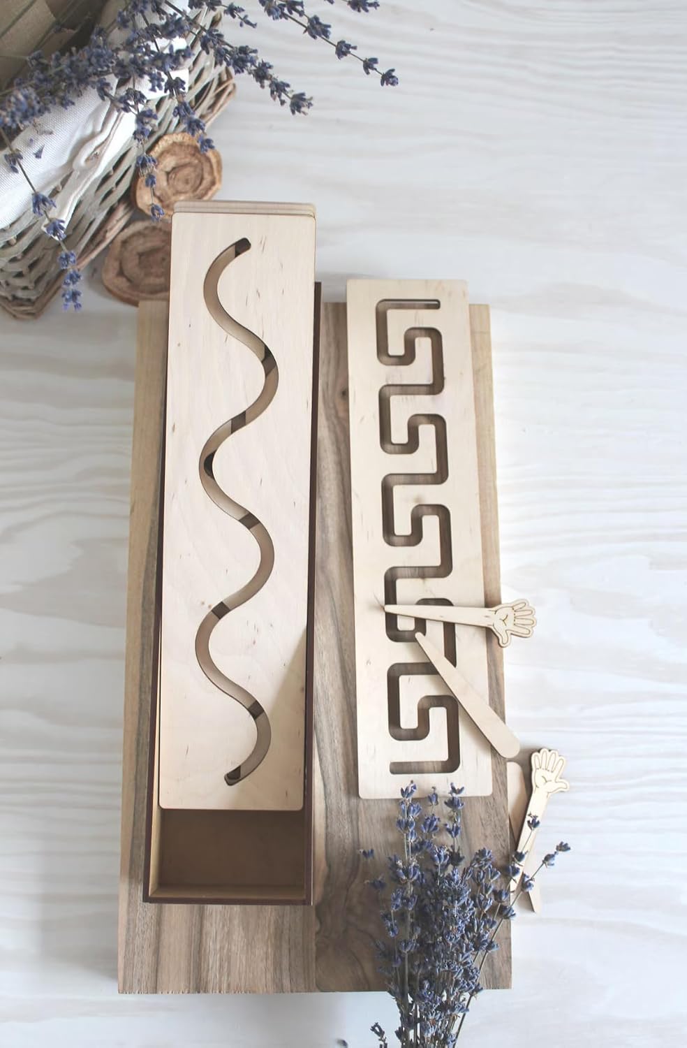 Set of 10 Wooden Stencils for Kids – Montessori Tracing Boards, Prewriting Learning Tool for Homeschool & Preschool – Natural Pine MDF Toys, Size 10.2 x 3.15 Inch