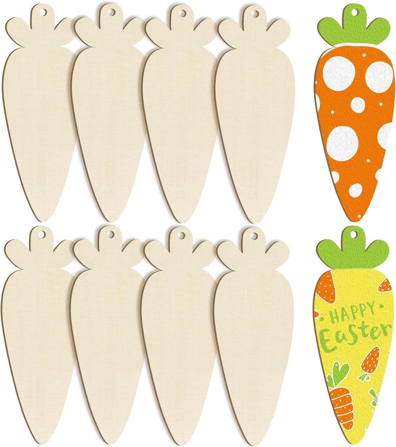 Curious Button 5 Pieces Unfinished Wooden 2Carrot Style Hanging Ornament for DIY Home Decoration, MDF Cutouts, Perfect Wooden Cutouts for Home Decor, Charming Wooden Hanging Ornaments (7x2.3IN) - Haoser