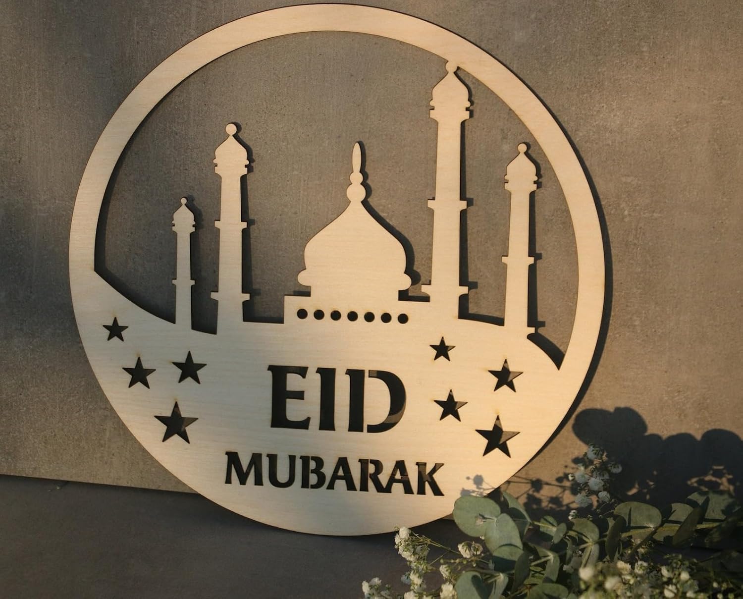 Eid Mubarak Wooden Wall Sign | Islamic Mosque Decor | Ramadan Eid Mubarak Hanging Wall Art | Muslim Home Decoration