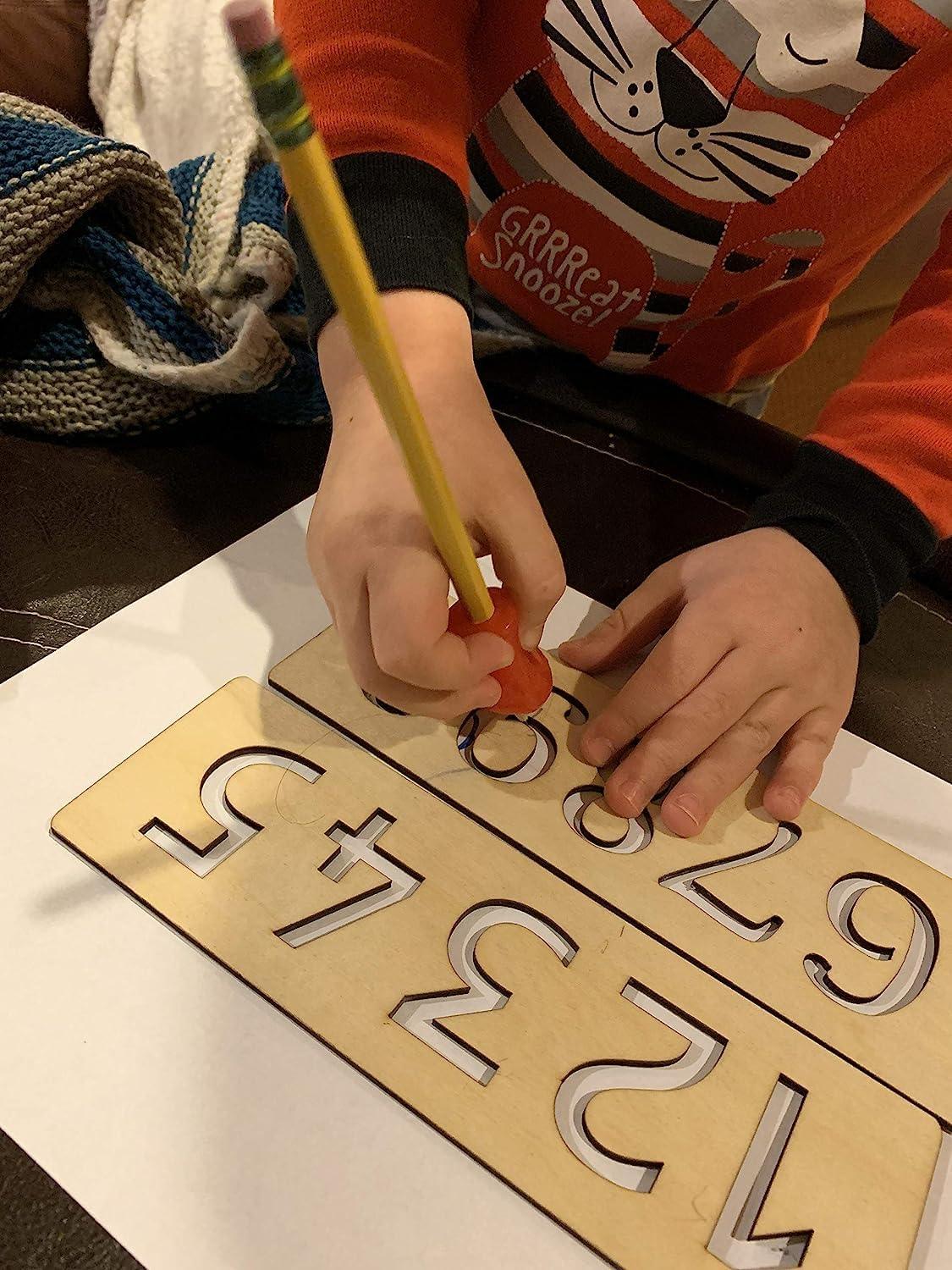 Haoser Educational Wood Handwriting Stencil Set | Easy-to-Use Handwriting for Kids & Preschoolers | Montessori Letters Stencils for More Convenient Handling & Tracing - Haoser