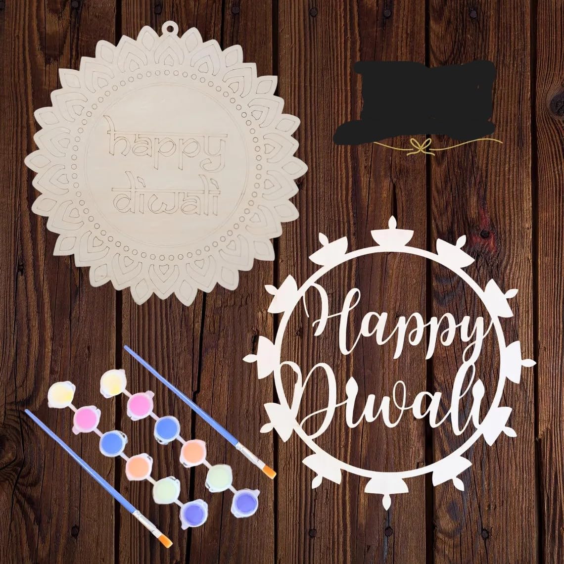 Pack of 2 Diwali Wreath – 12 Inch MDF Unfinished Diwali Door Sign, Door Hanger, Craft Kit for Kids