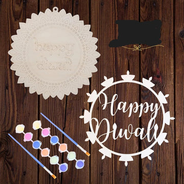 Pack of 2 Diwali Wreath – 12 Inch MDF Unfinished Diwali Door Sign, Door Hanger, Craft Kit for Kids
