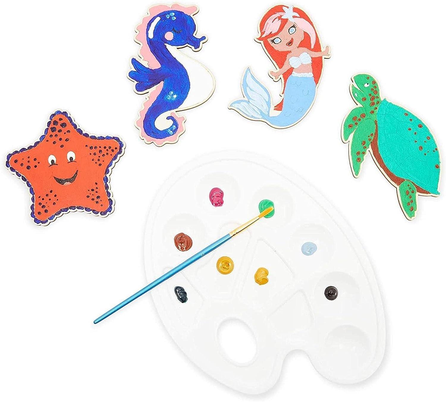 Haoser 24 Pieces Unfinished Sea Creatures Wood Cutouts for Crafts, Wooden Ocean Animals,Kids Art and Craft kit(Turtle, Seahorse, Starfish, Mermaid) Return Gifts for Kids - Haoser