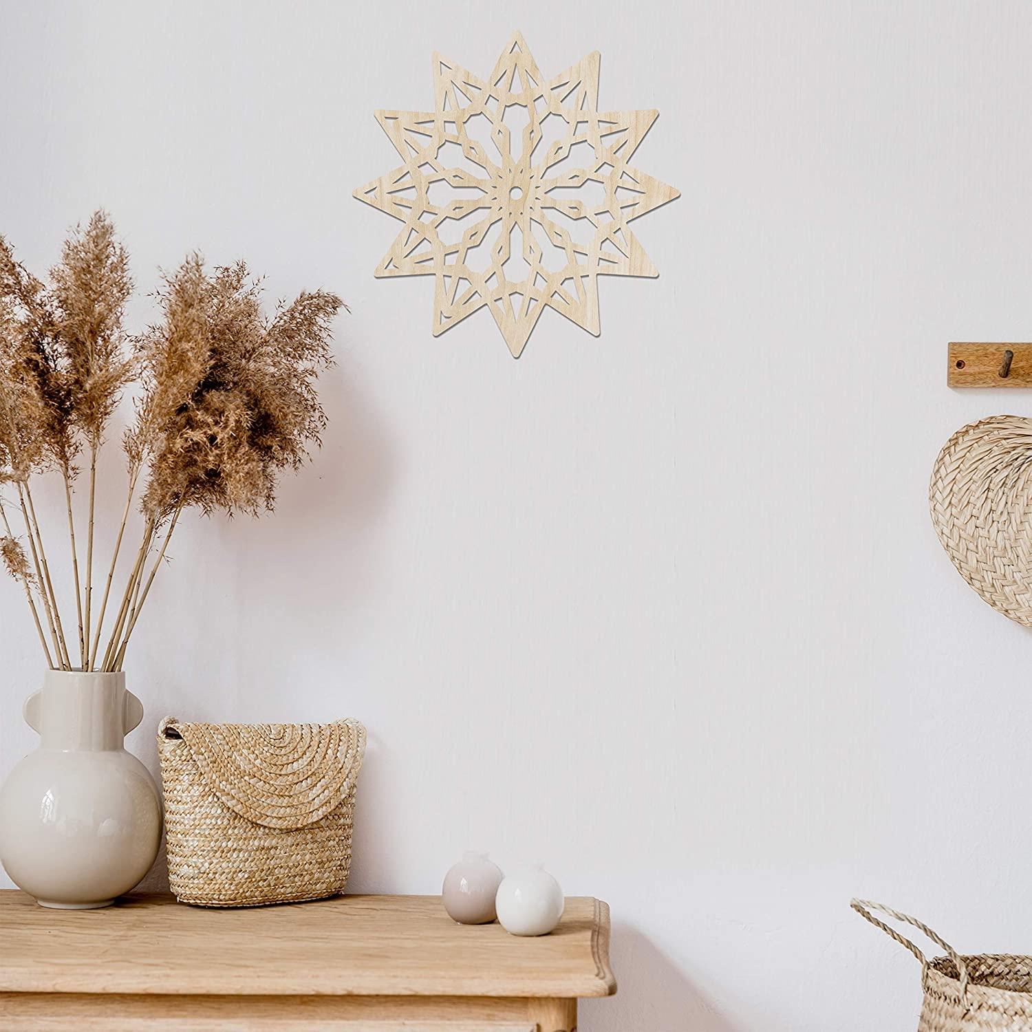 Haoser Mandala Wooden Wall Art, Whirl Look Lattice Abstarct Geometric, Birch Wood Plywood Rustic Wall Art Accent for Hallway Bedroom Living Room Cafes and Offices (Mandala Design-27_30CM) - Haoser