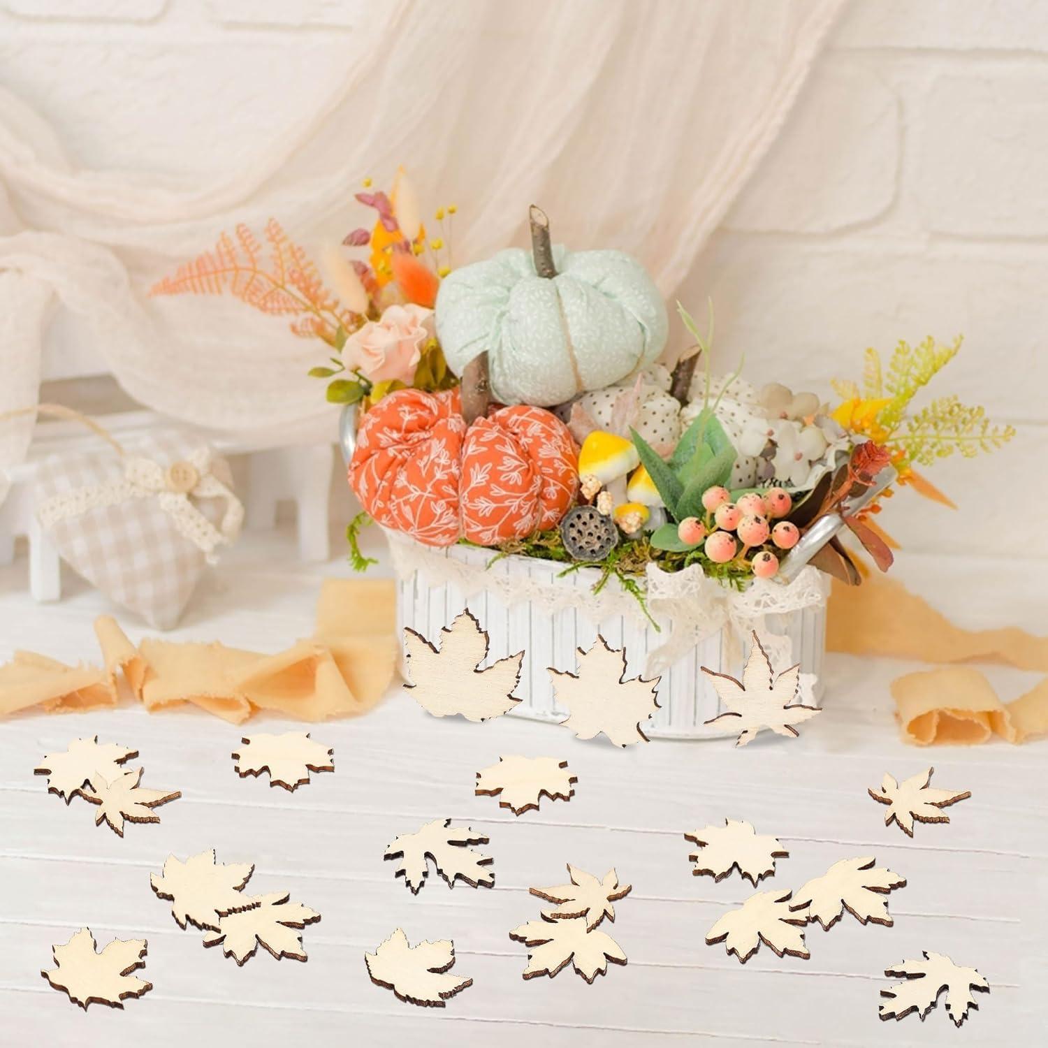 Haoser Wooden Maple Leaf Slice Maple Leaf Wood Pieces Mini Wooden Maple Leaf Cutout Unfinished Blank for Thanksgiving Fall DIY Decoration 1.2 Inch 80 Pieces - Haoser