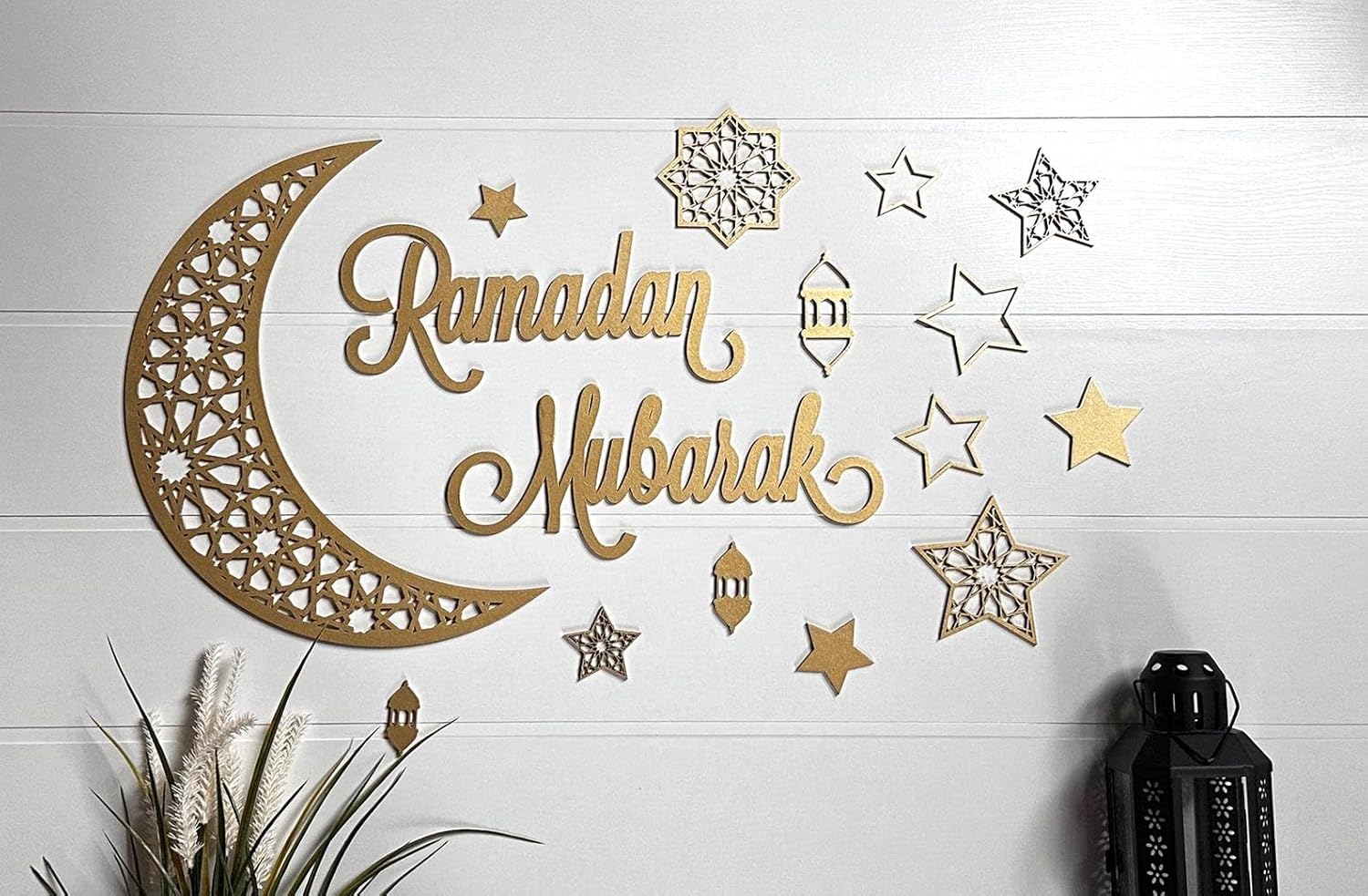 Set 1 Eid Mubarak Wall Decor| Ramadan Islamic Wall Art Moon Stars Lantern Decor | Muslim Home Decoration