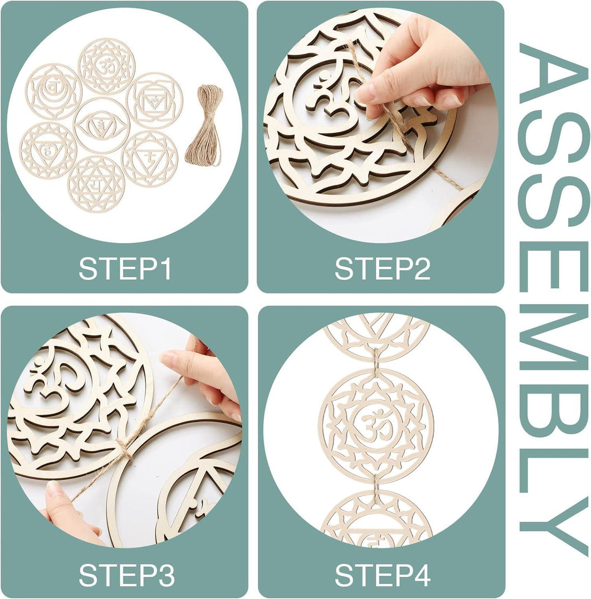 Haoser 7 Pack Sacred Geometry Wall Art Wooden Chakra Wall Art Crystal Grid Board Yoga Wall Decor Hindu Decor Meditation Spiritual Decor for Bedroom Geometry Hanging Sculpture Home Decor - Haoser