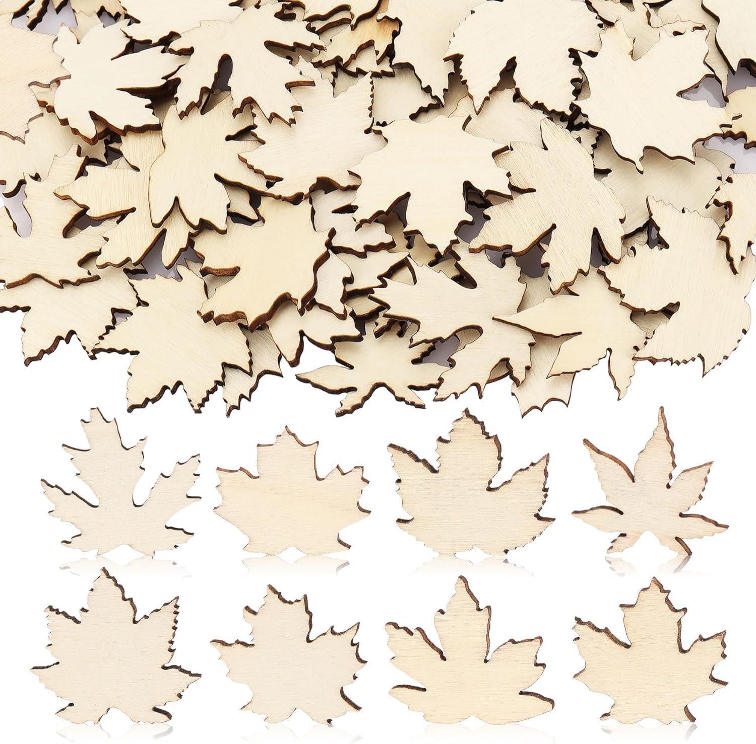 Haoser Wooden Maple Leaf Slice Maple Leaf Wood Pieces Mini Wooden Maple Leaf Cutout Unfinished Blank for Thanksgiving Fall DIY Decoration 1.2 Inch 80 Pieces - Haoser