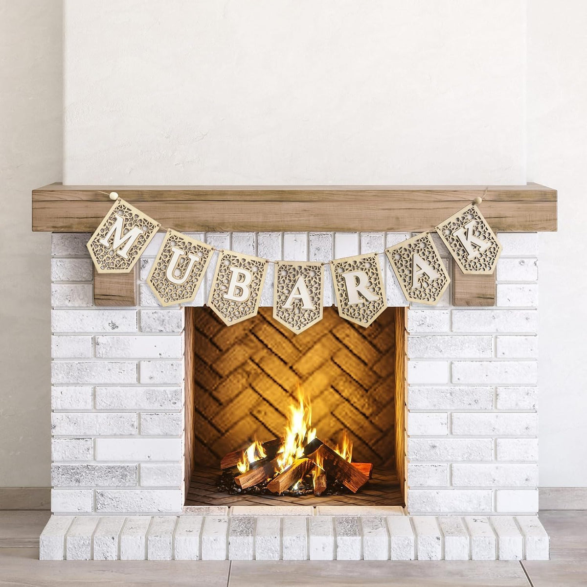 Haoser Ramadan Mubarak Banner Decorations for Home 2024 Black Eid Wooden Sign Ramadan Kareem Wood Garland Islamic Muslim Mosque Door Fireplace Hanging Decor Ramadan Gifts(Only Mubarak Banner)