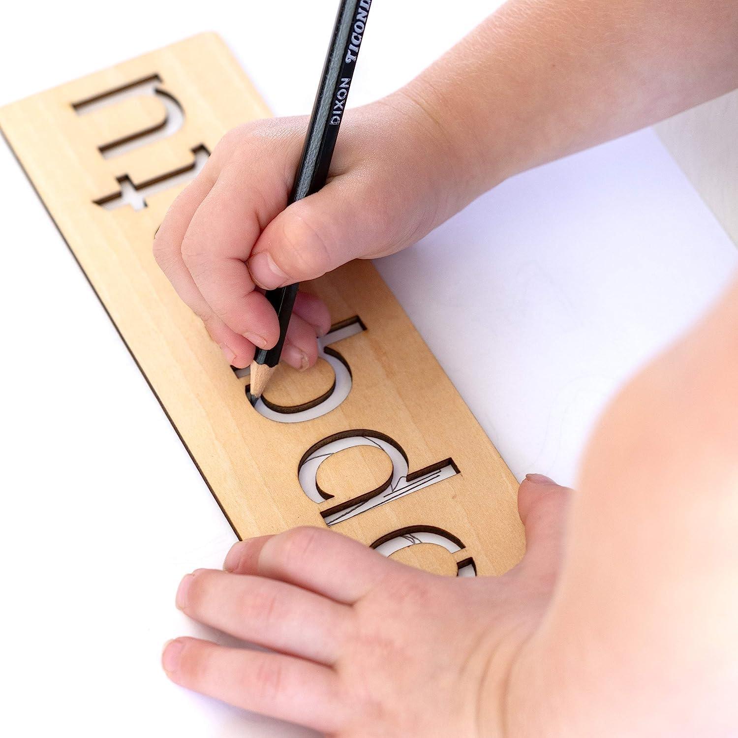 Haoser Educational Wood Handwriting Stencil Set | Easy-to-Use Handwriting for Kids & Preschoolers | Montessori Letters Stencils for More Convenient Handling & Tracing - Haoser