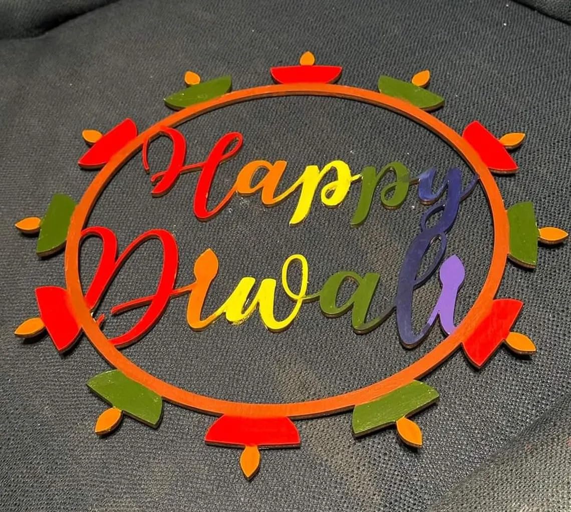 Pack of 2 Diwali Wreath – 12 Inch MDF Unfinished Diwali Door Sign, Door Hanger, Craft Kit for Kids