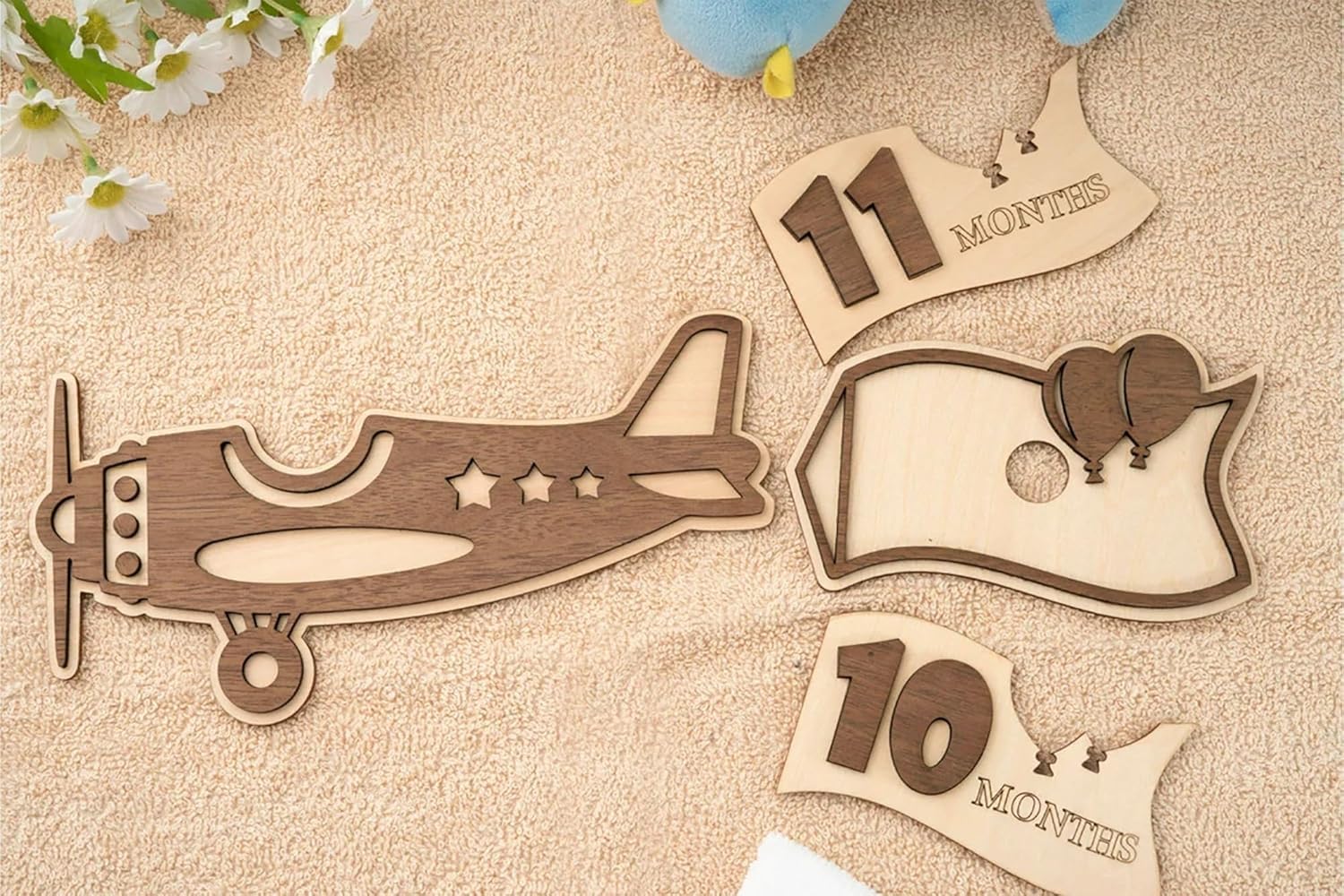 Baby Monthly Milestone Airplane Set – Wooden Milestone Cards