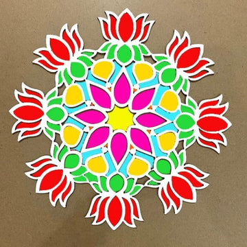 Wooden Rangoli Mat Lotus Design – 7.5 Inch MDF Readymade Flower Rangoli Board for Diwali Decoration
