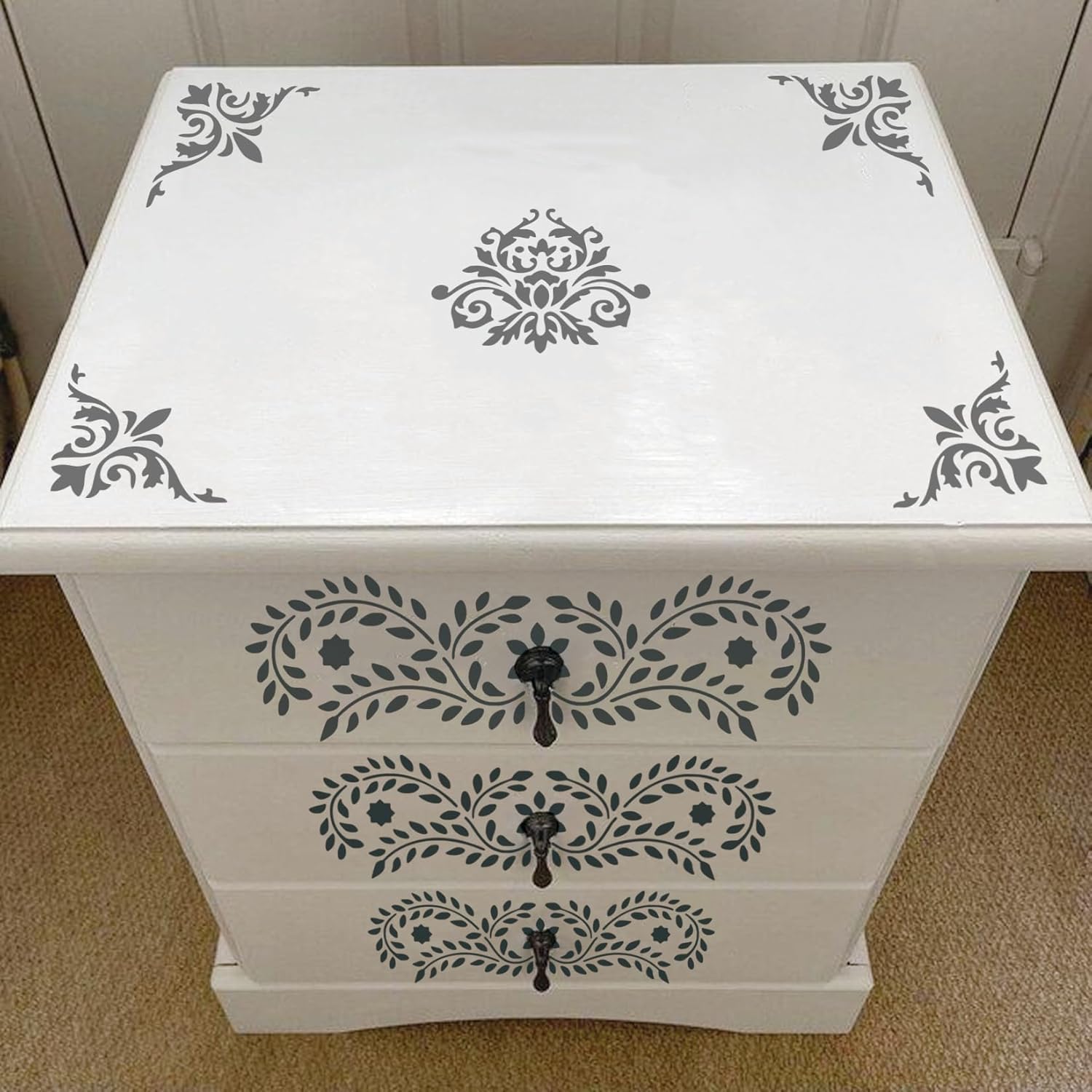 Pack of 13 Border Corner Stencils for Painting – 11.8x3 Inch Reusable Plastic Stencil Set