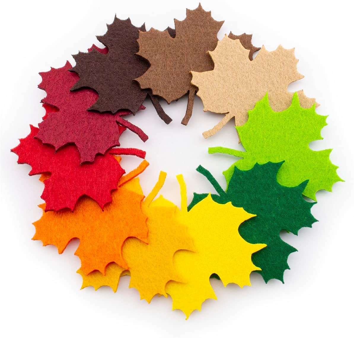 20 Pcs Felt Maple Leaves – Laser Cut Autumn Leaf Embellishments in 10 Colours for DIY Crafts