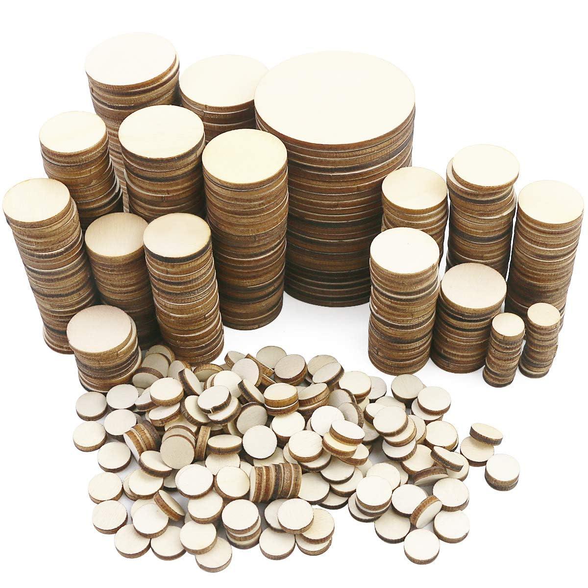 Haoser 200 Pieces Unfinished Round Wooden Discs, 5 Size Wood Cutout Circles Chips for Arts & Crafts Projects | Wooden Circles for Crafts Wood Cutouts-5 Sizes - Haoser