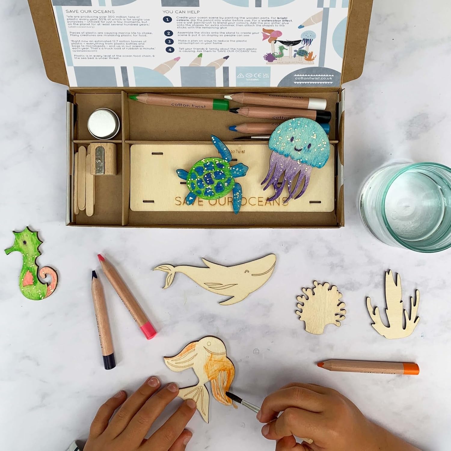 Save Our Oceans Wooden Craft Kit for Kids | 9.44 Inch MDF DIY Painting Kit