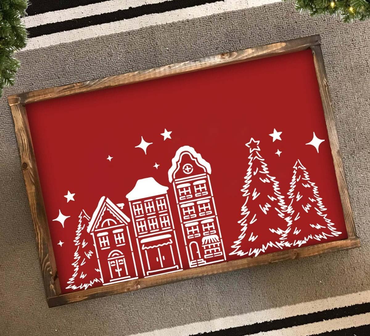 4 Pcs Christmas Window Stencils | Large Reusable Xmas Village House