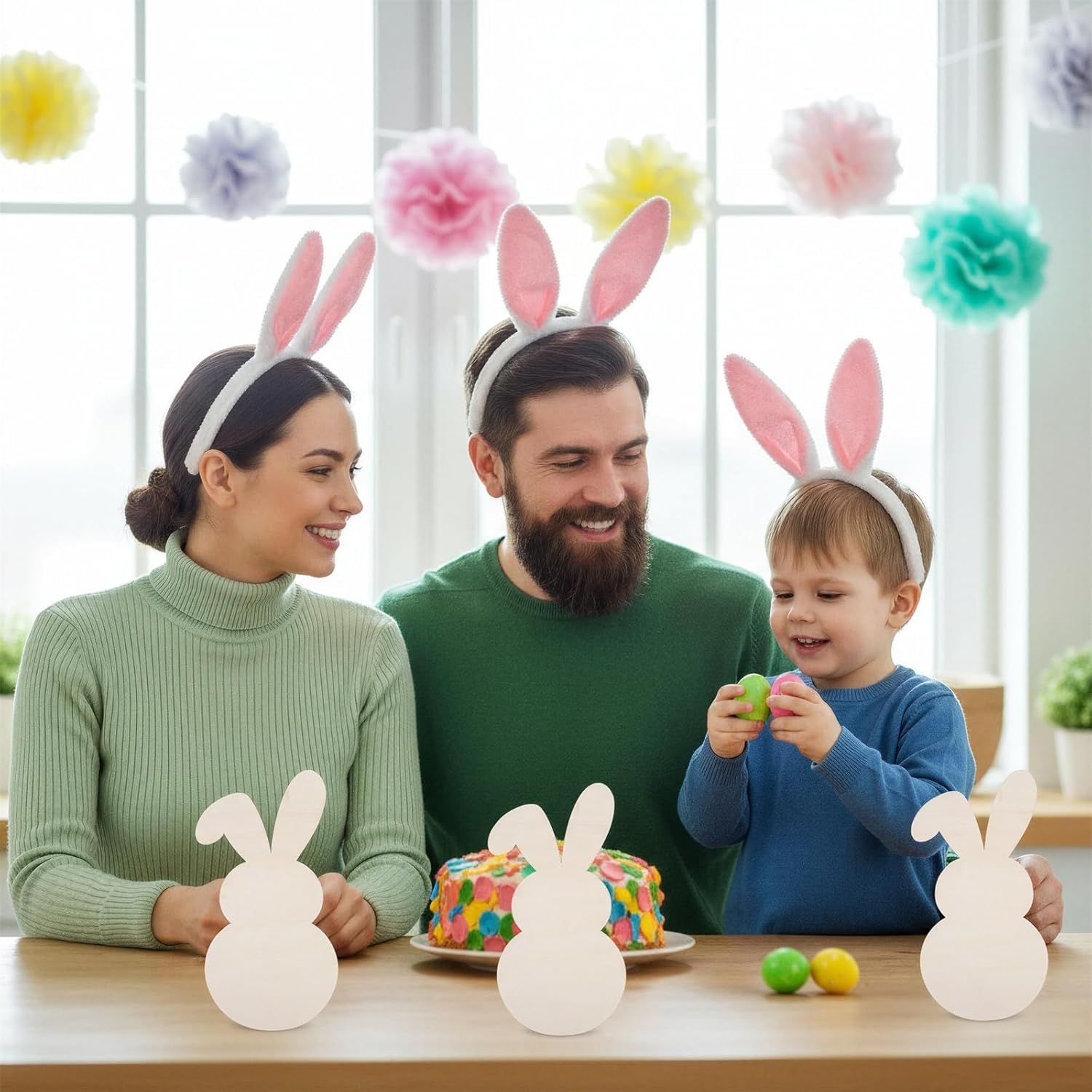 4 Pcs Wooden Bunny Cutouts 9.5x5.1 Inch | Unfinished Easter Rabbit Wood Shapes for DIY Painting