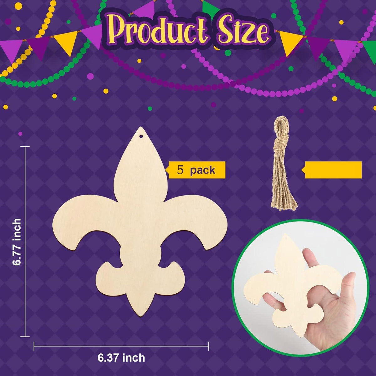 Curious Button 5 Pieces Unfinished Wooden Fleur de Style Hanging Ornament for DIY Home Decoration, MDF Cutouts, Perfect Wooden Cutouts for Home Decor, Charming Wooden Hanging Ornaments (6.77x6.37IN) - Haoser