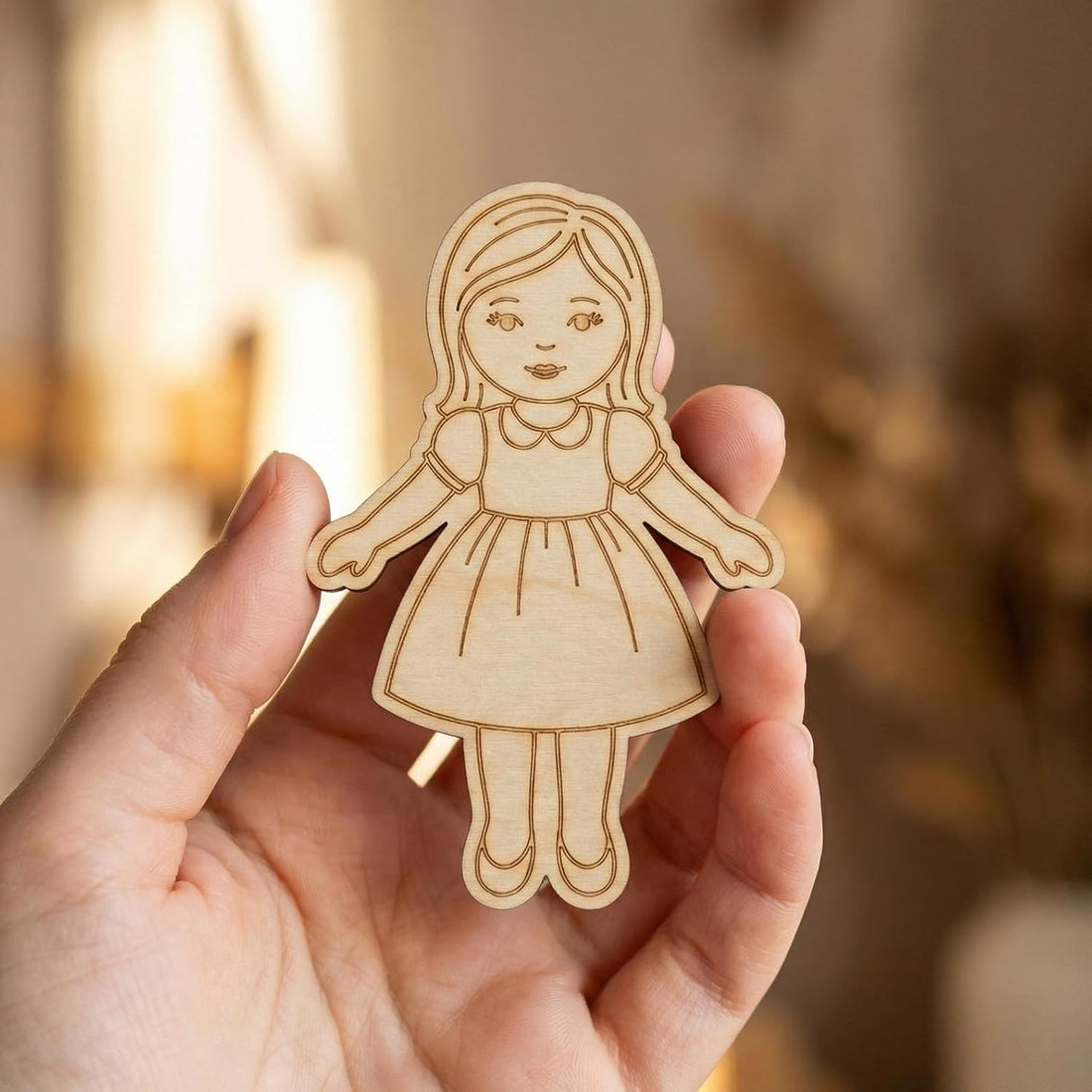 5 Pcs Wooden Girl Shape Cutouts for DIY Craft | Unfinished Doll Figure Silhouette for Painting