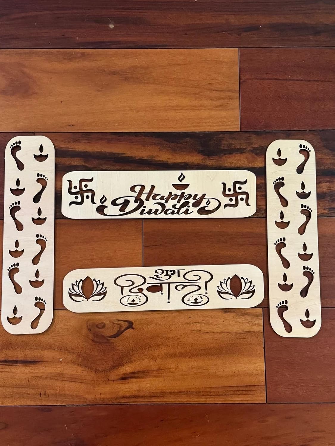 Wooden MDF Decorative Wooden Stencil Wall Art for Diwali Rangoli | Om Ganesh Swastik Design | 11 Inch Mandala for Festive Decor, Puja Room & Craft