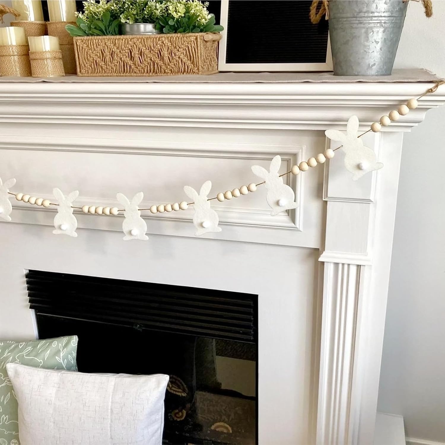 3ft Easter Bunny Garland with Wooden Beads | Bunny Hanging Banner for Mantle, Wall