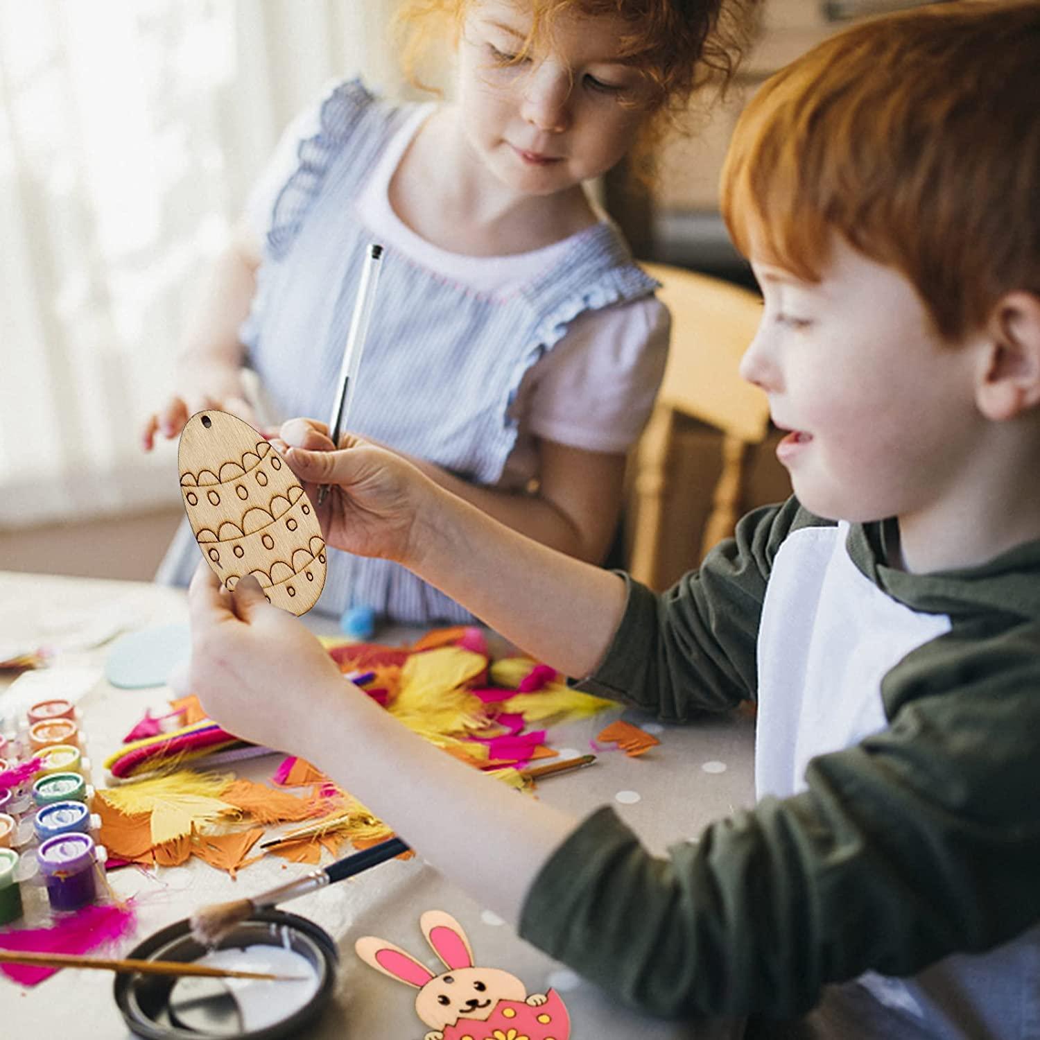 Haoser 12 Pieces Easter Egg Wooden Cutout Unfinished Wood Egg Slices Easter Wooden DIY Paint Crafts Hanging Embellishment with Twines for Easter Party Kids Painting Home Crafts Decorations Supplies - Haoser