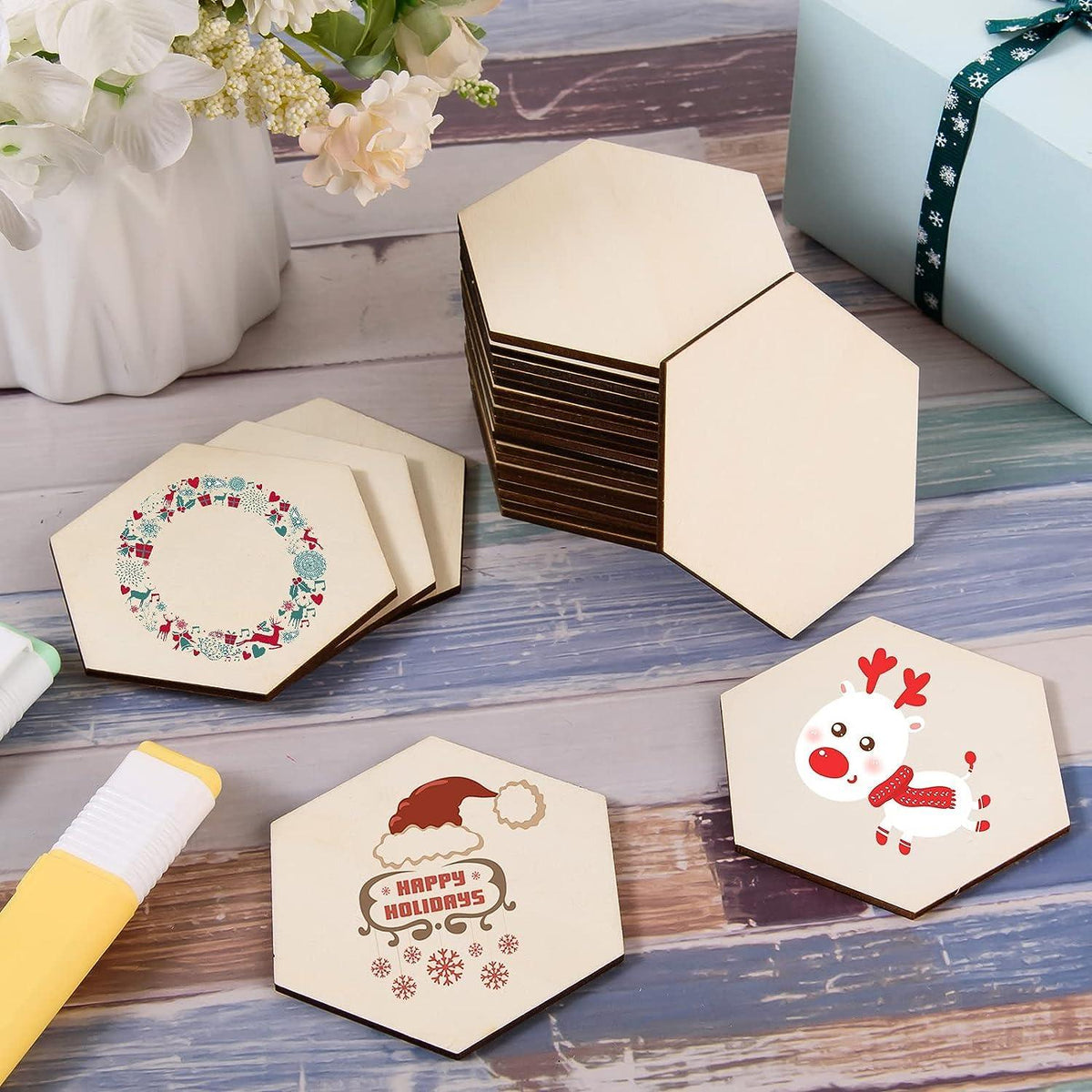 Haoser Hexagon MDF Pine Wood 2 inch -2.5 mm Thick Wood Hexagons for Crafts, Unfinished Wooden Hexagon Cutouts, Hexagon Wood Slices Board for Resin Art, Mandala Art, Pyrography, Painting - Haoser